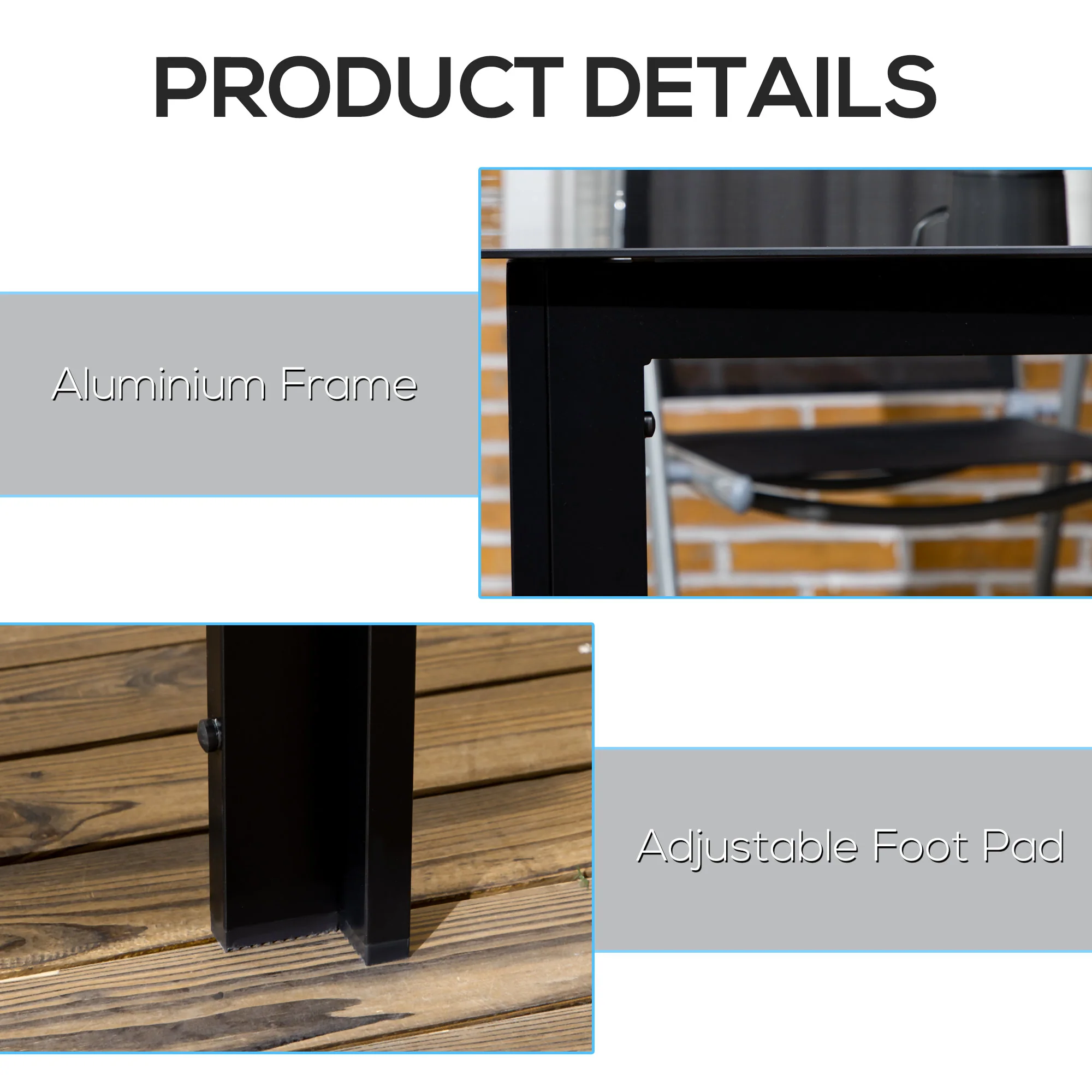 Outsunny Outdoor Dining Table for 6 Patio Table with Glass Tabletop Black - Image 4