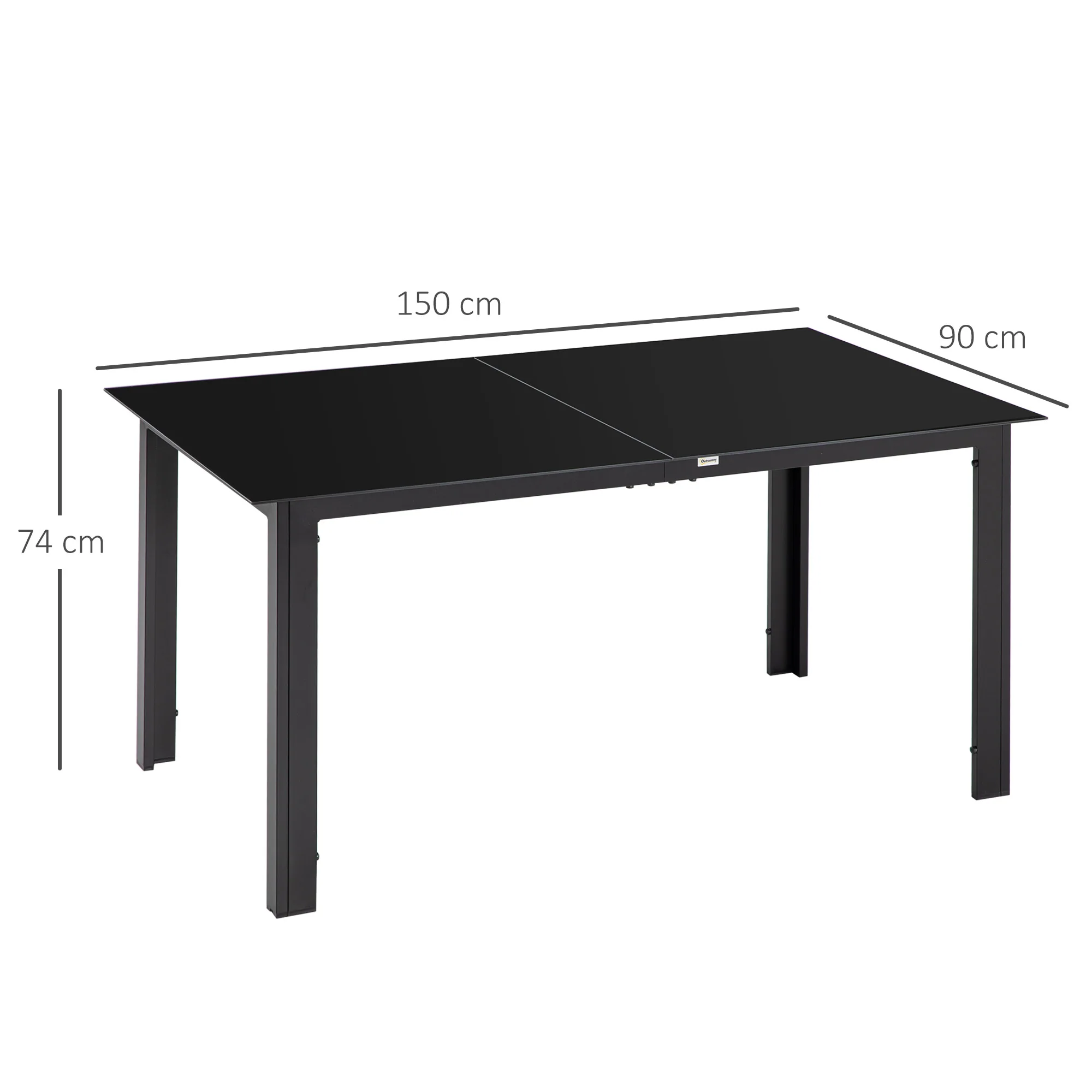 Outsunny Outdoor Dining Table for 6 Patio Table with Glass Tabletop Black - Image 5