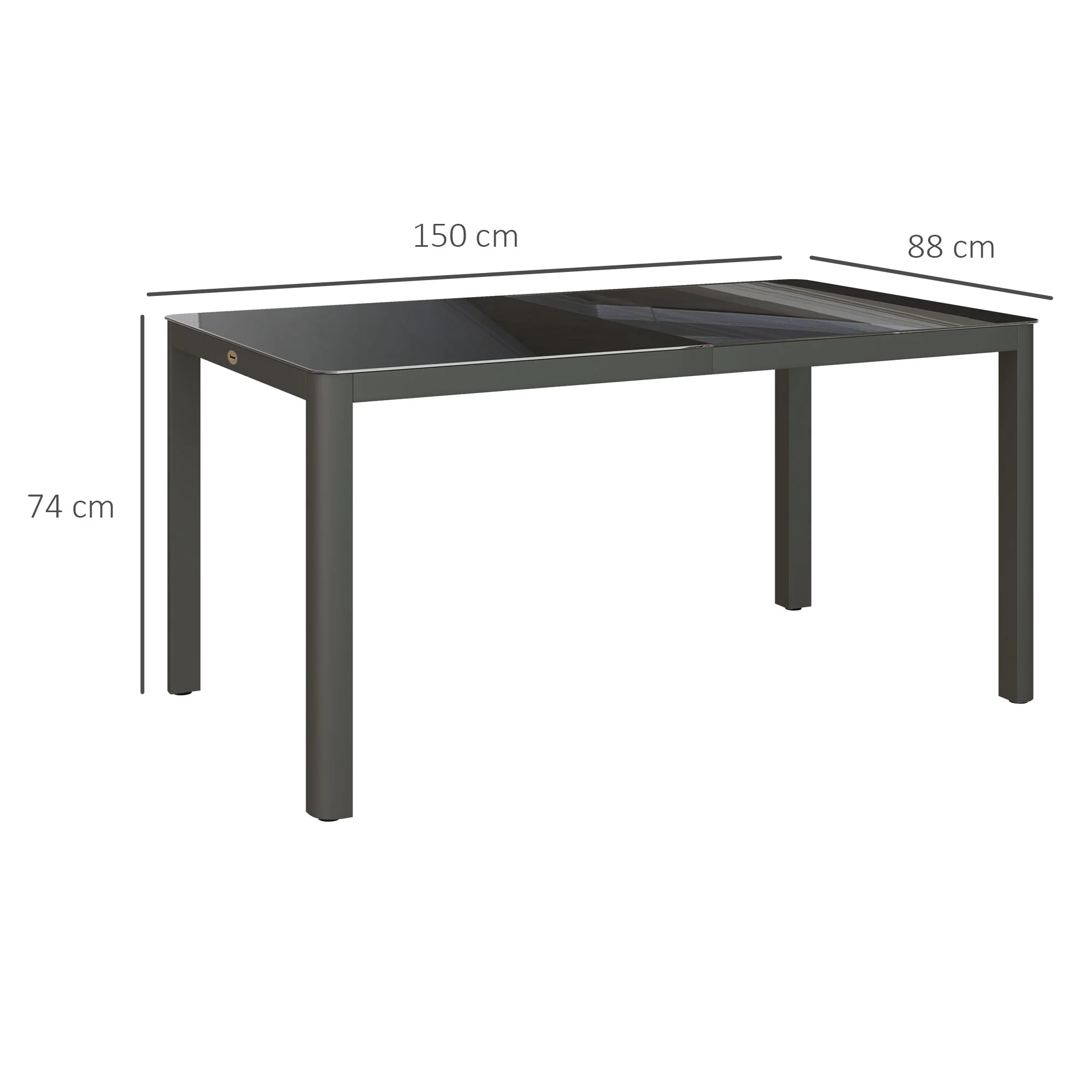 Outsunny Outdoor Dining Table for 6 with Glass Top, Aluminium Frame, Grey - Image 5