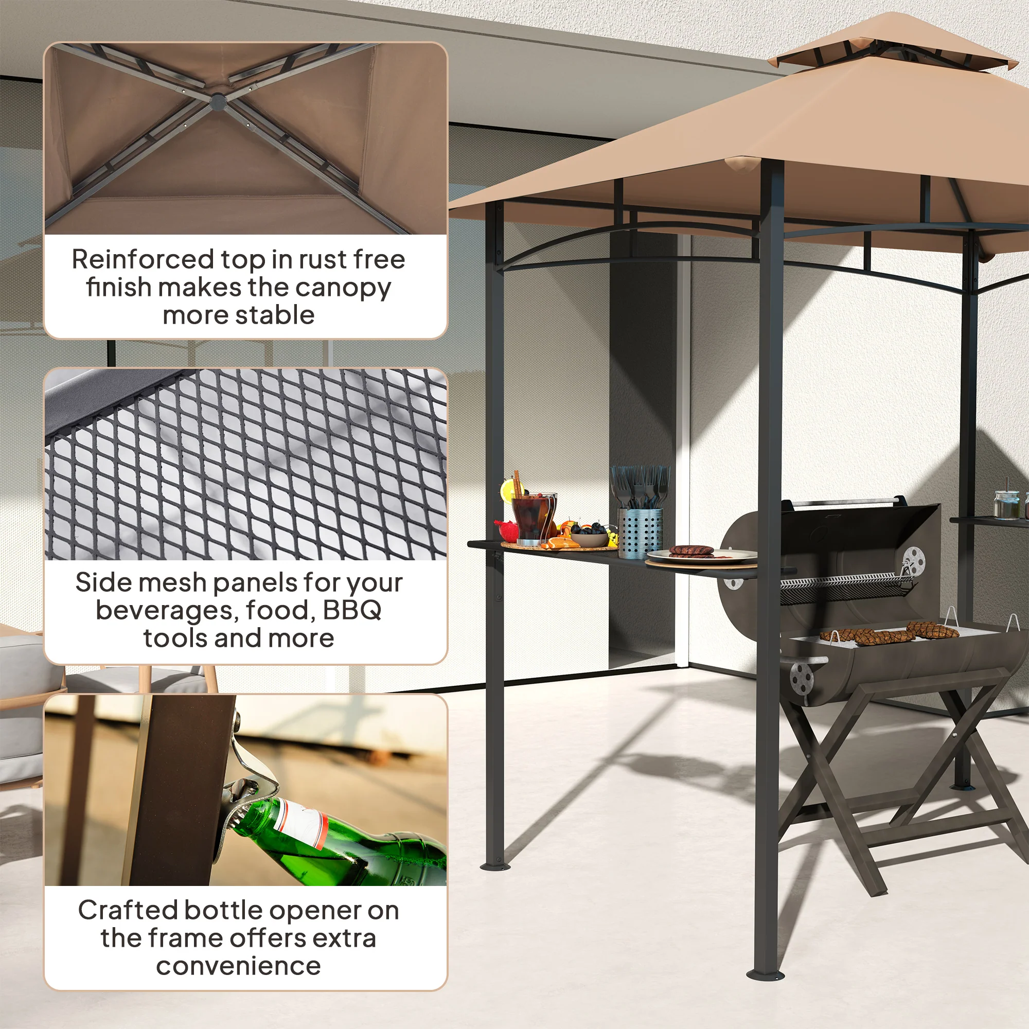 Outsunny Outdoor Double-tier BBQ Gazebo Shelter Grill Canopy Barbecue Tent - Image 4