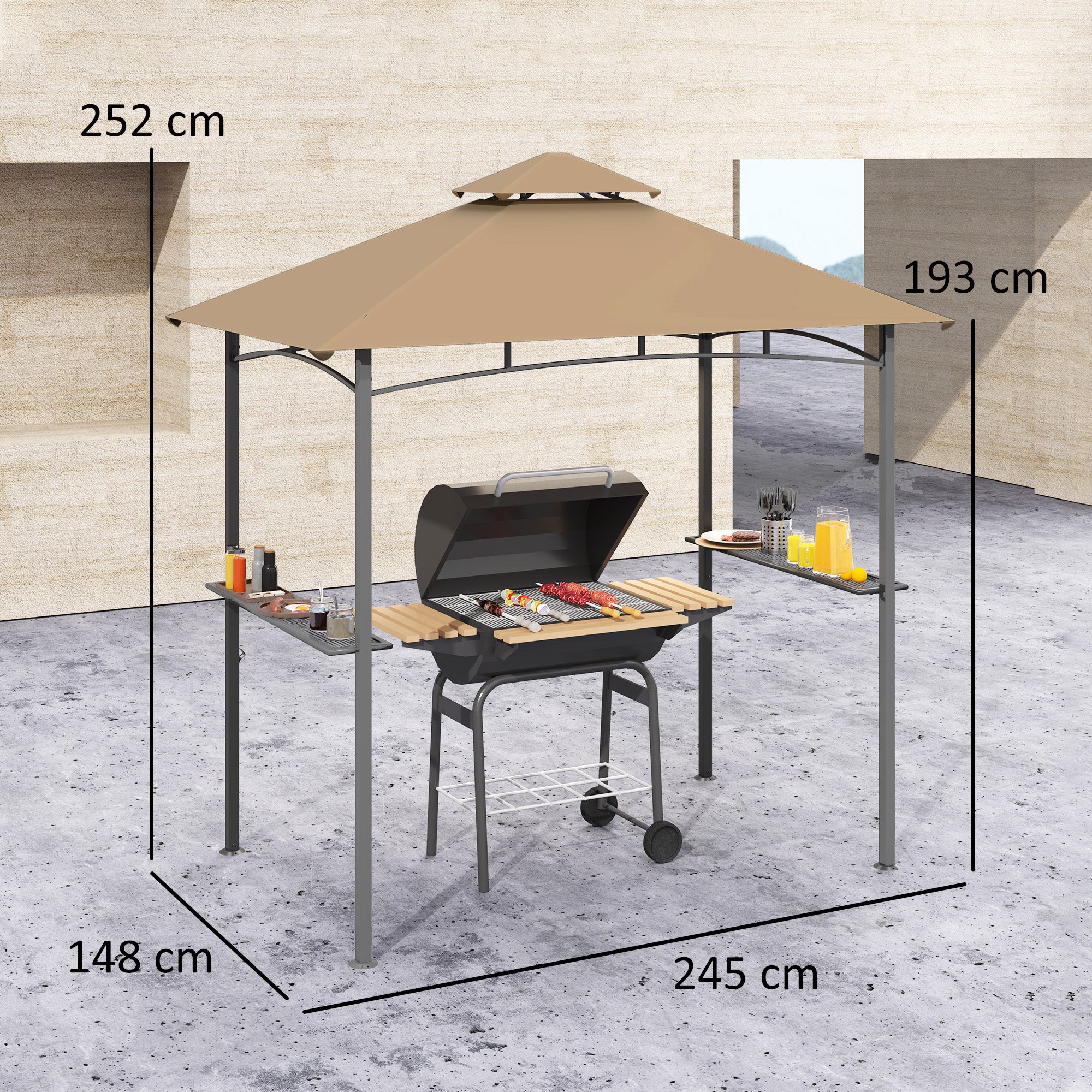Outsunny Outdoor Double-tier BBQ Gazebo Shelter Grill Canopy Barbecue Tent - Image 5