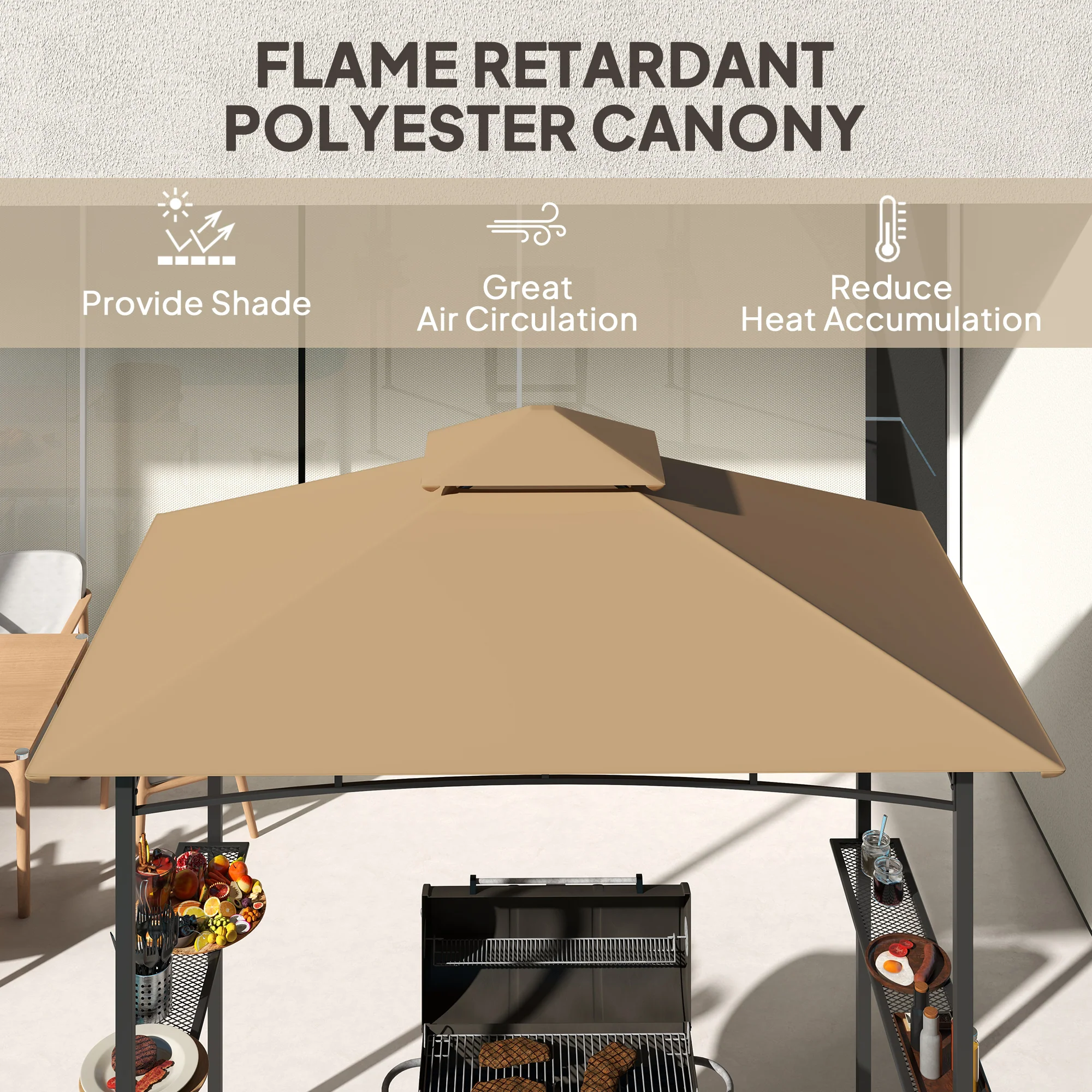 Outsunny Outdoor Double-tier BBQ Gazebo Shelter Grill Canopy Barbecue Tent - Image 6
