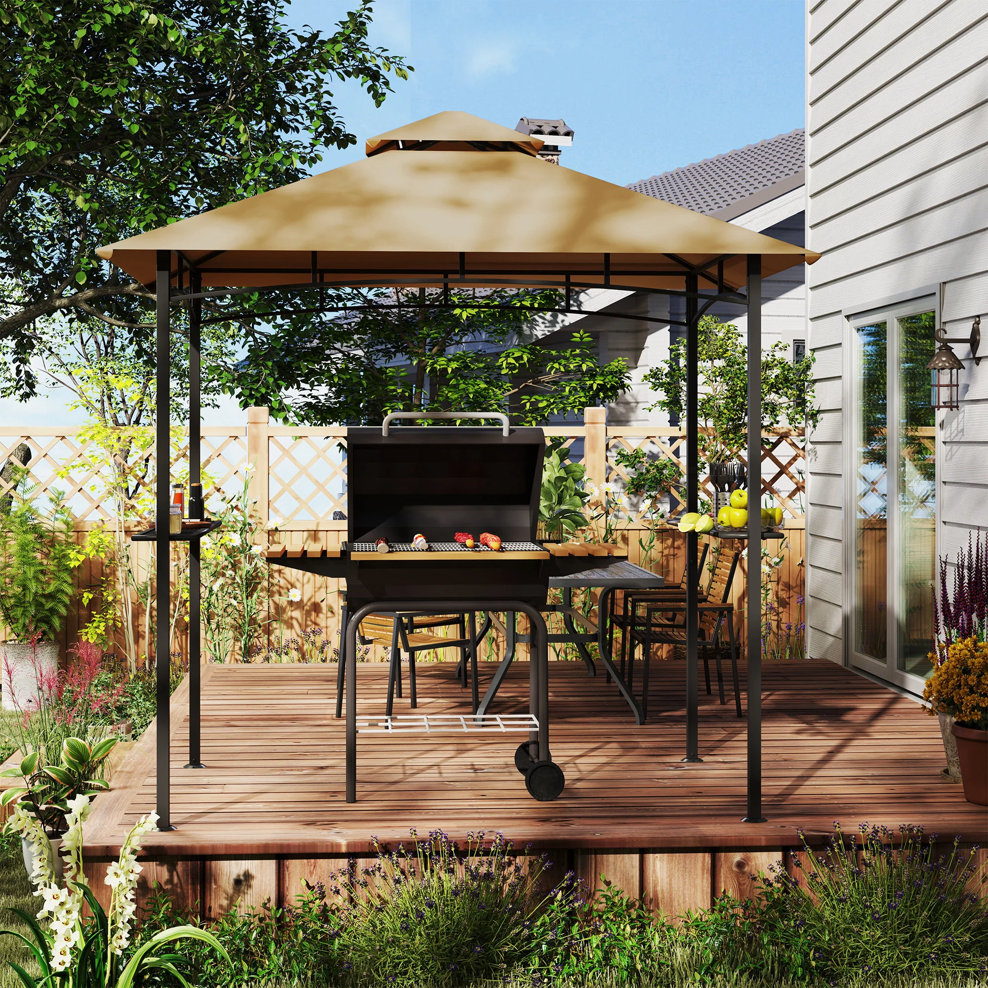 Outsunny Outdoor Double-tier BBQ Gazebo Shelter Grill Canopy Barbecue Tent - Image 7