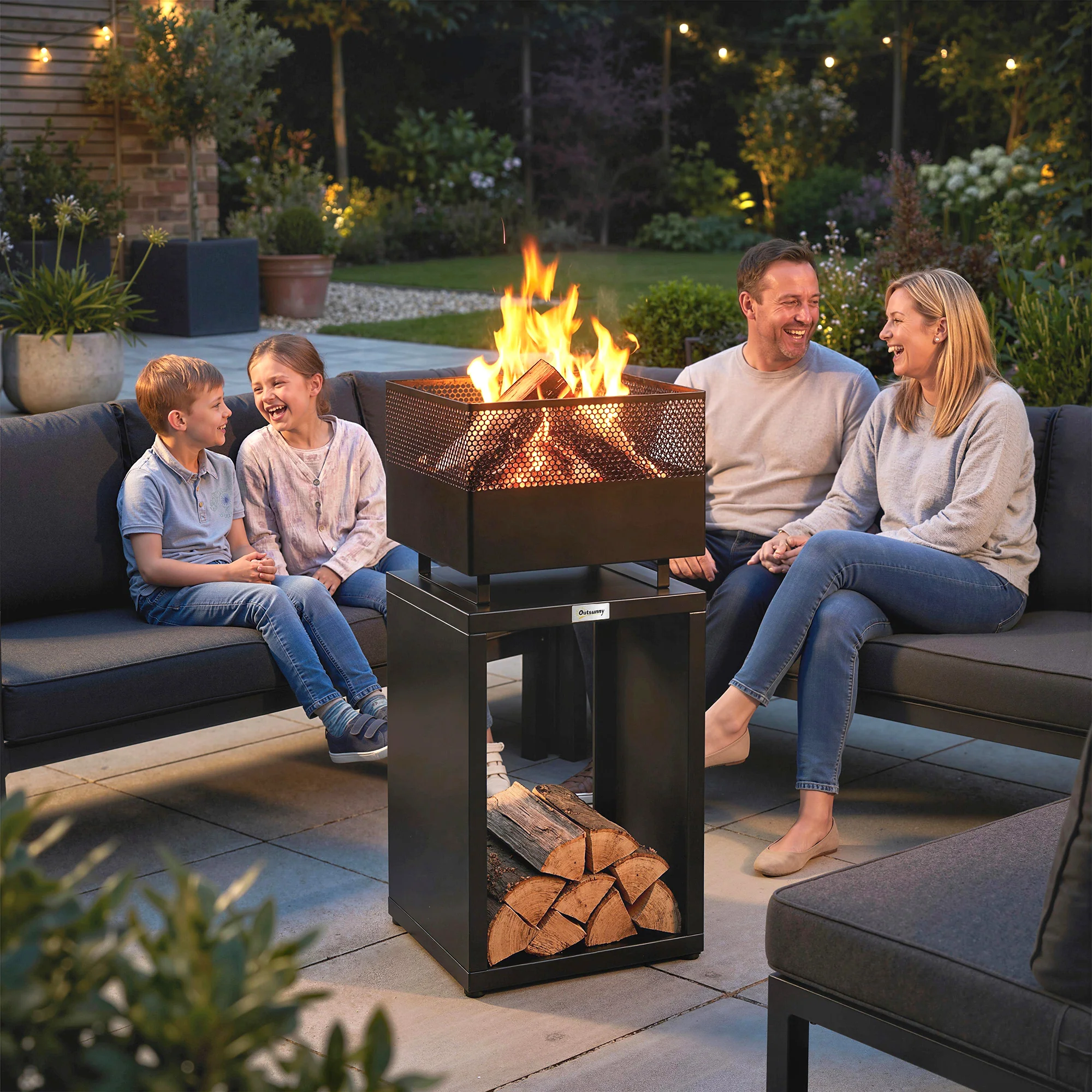 Outsunny Outdoor Fire Pit with Wood Storage 87 cm Black - Image 2