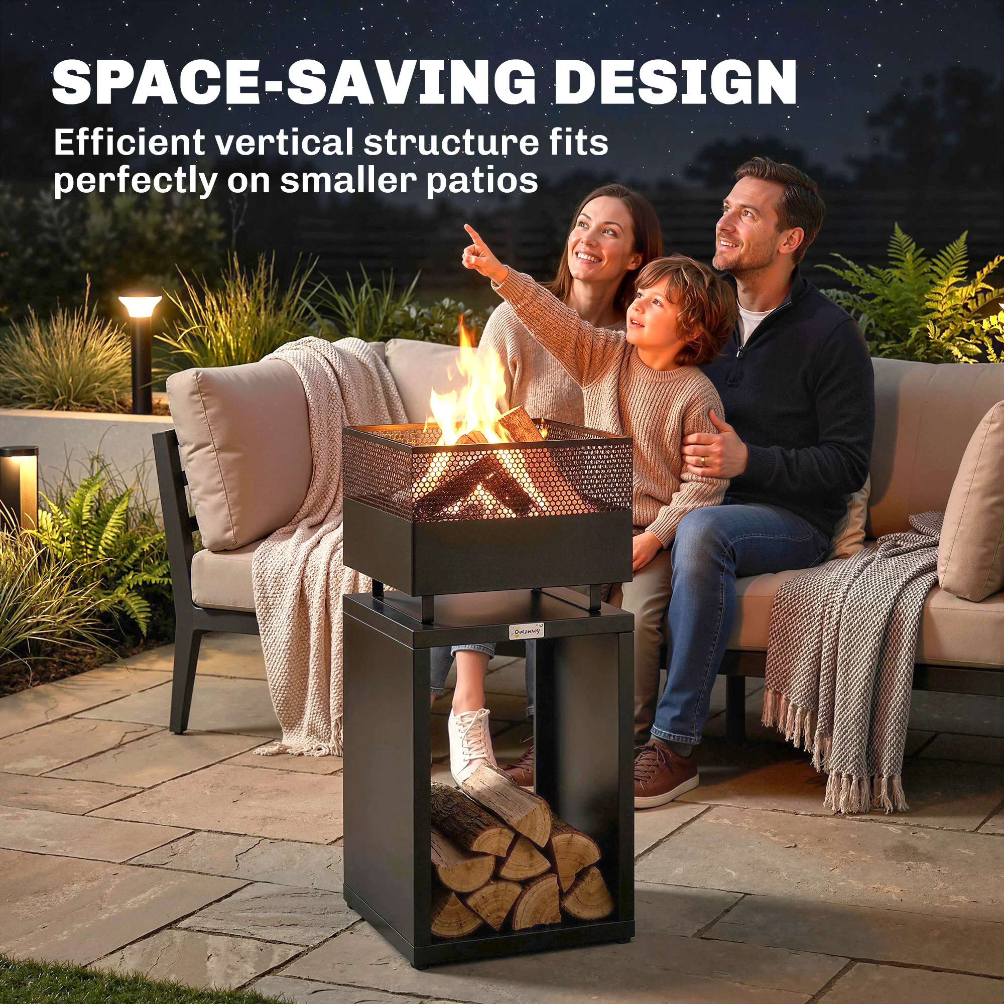 Outsunny Outdoor Fire Pit with Wood Storage 87 cm Black - Image 8