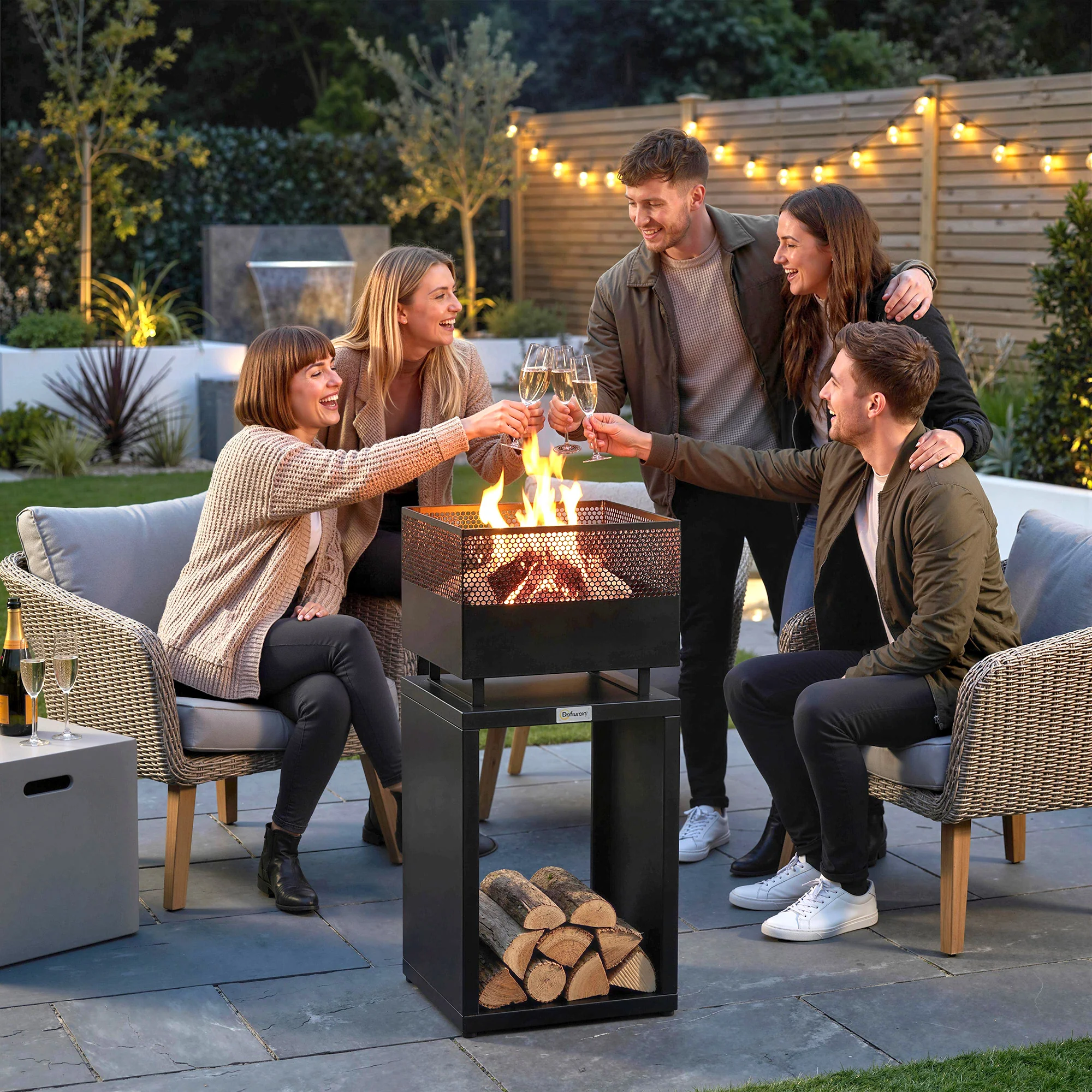 Outsunny Outdoor Fire Pit with Wood Storage 87 cm Black - Image 9