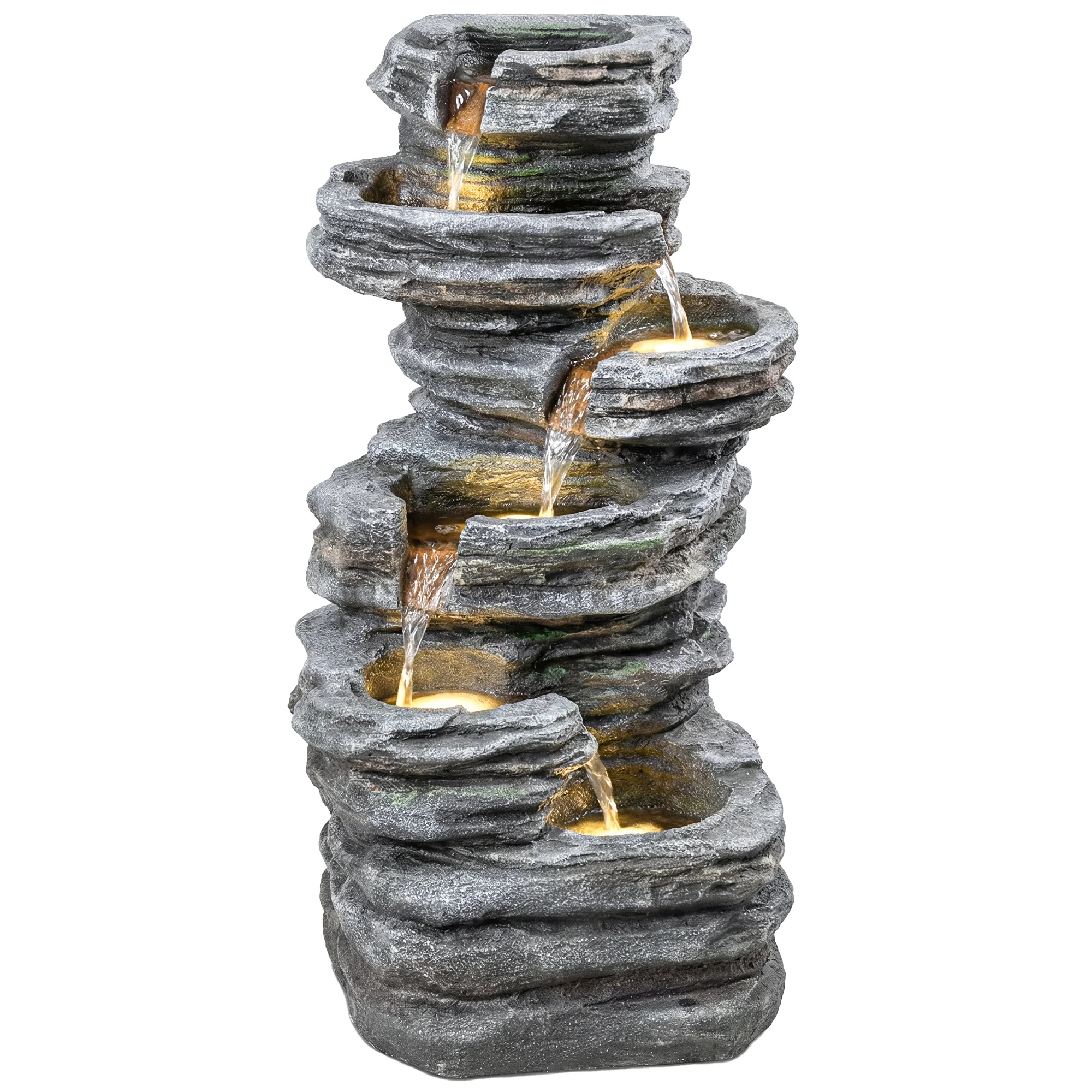 Outsunny Outdoor Fountain, Resin Freestanding Garden Fountain, Grey