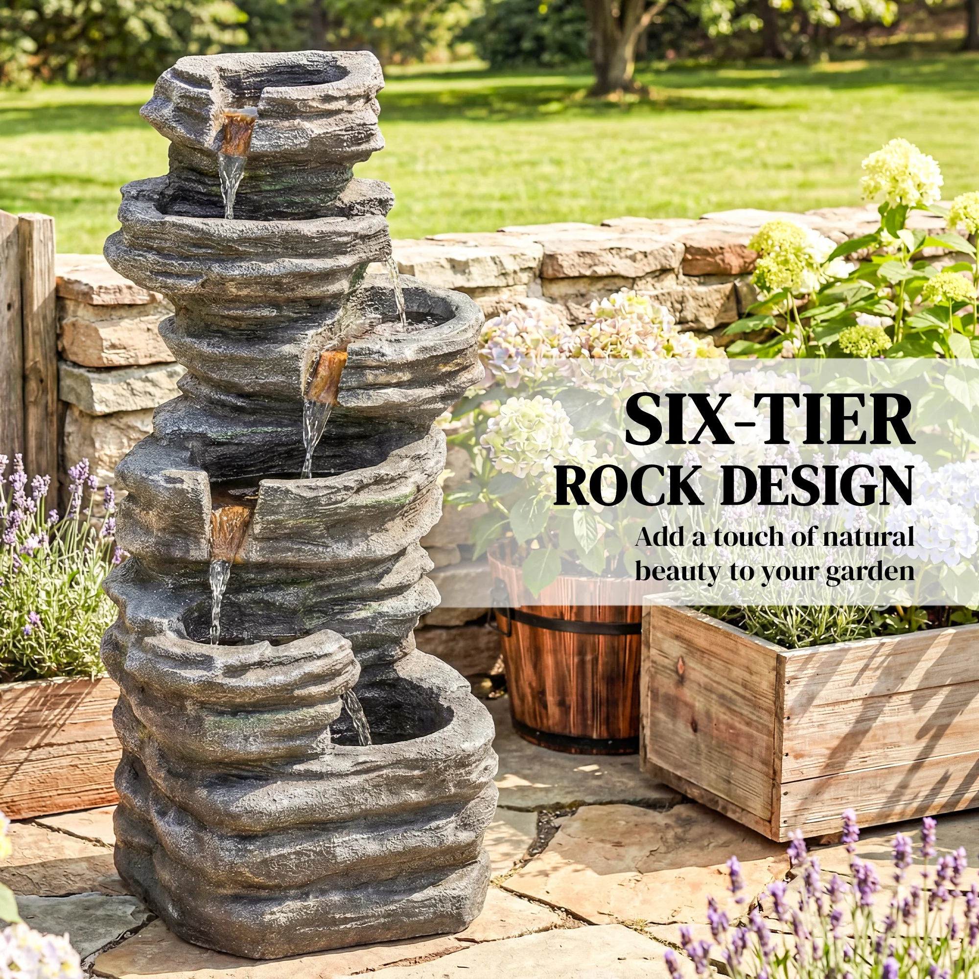 Outsunny Outdoor Fountain, Resin Freestanding Garden Fountain, Grey - Image 3