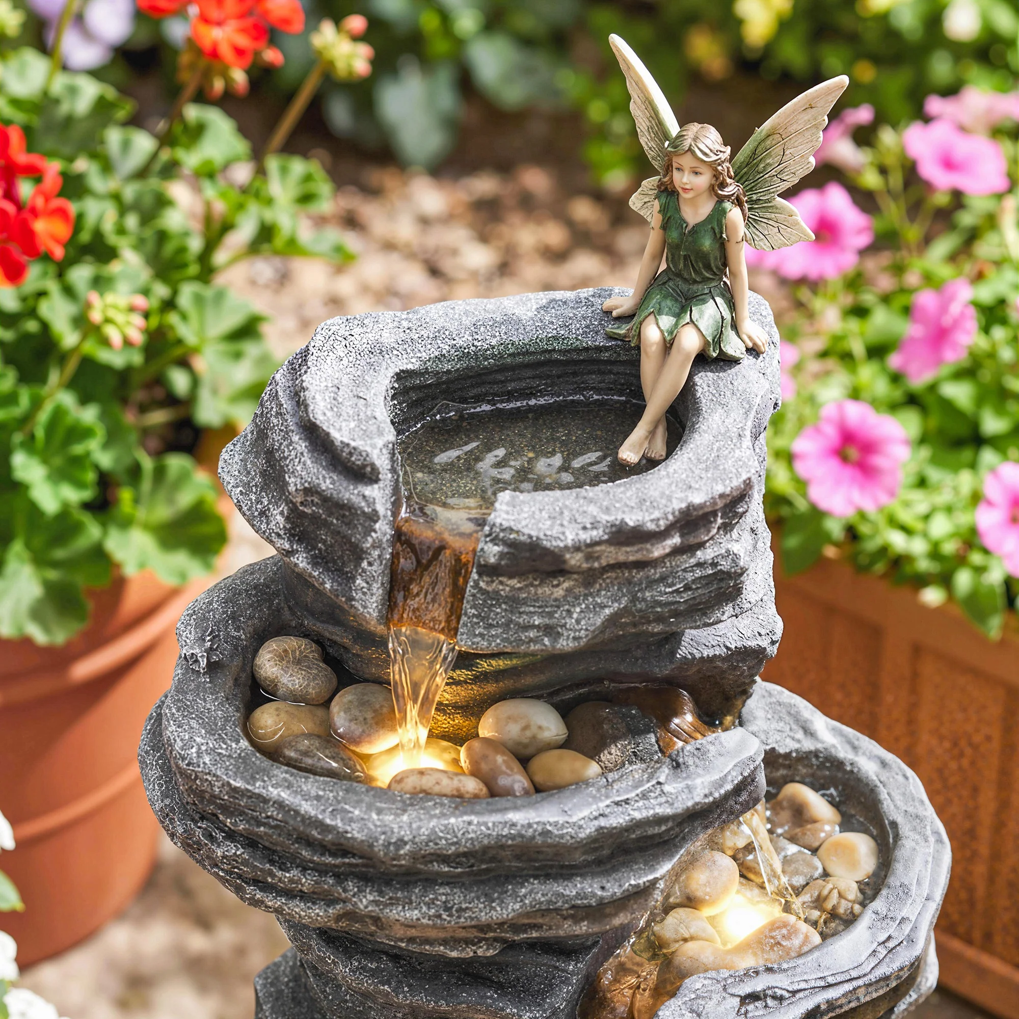 Outsunny Outdoor Fountain, Resin Freestanding Garden Fountain, Grey - Image 8