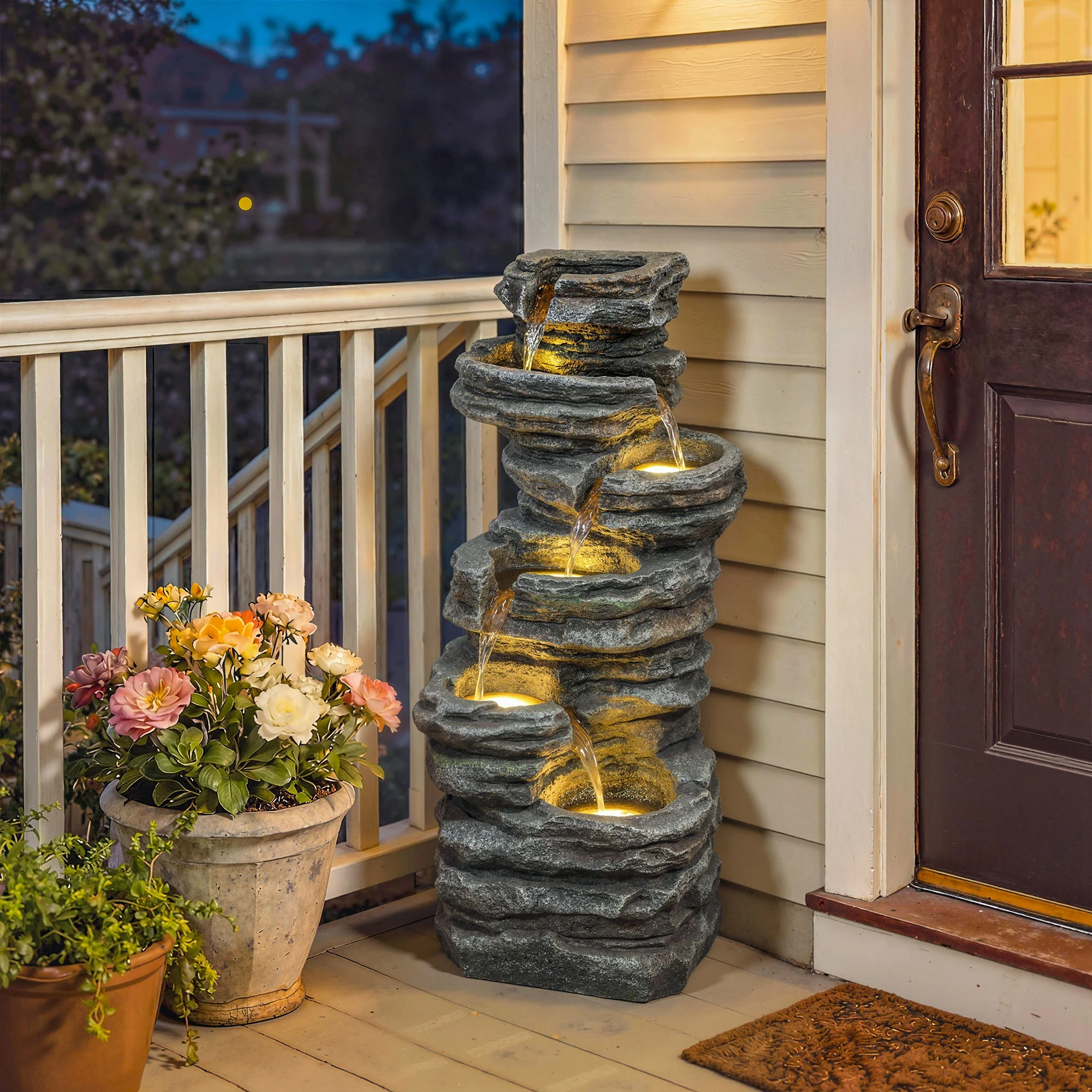 Outsunny Outdoor Fountain, Resin Freestanding Garden Fountain, Grey - Image 9