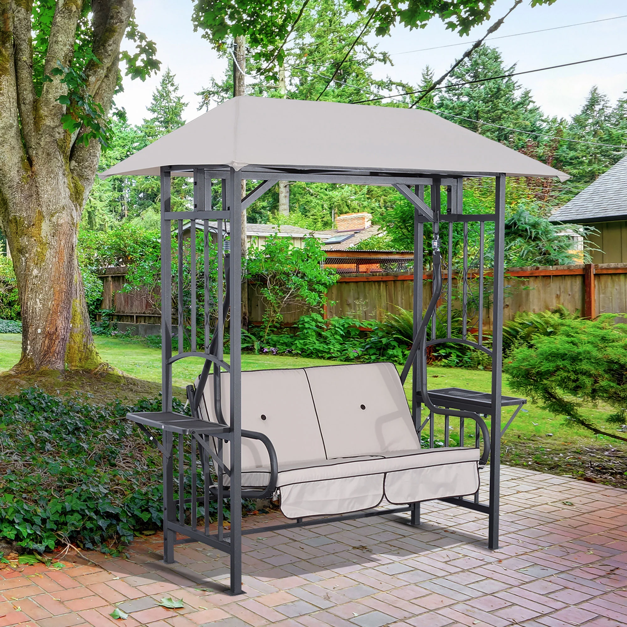 Outsunny Outdoor Garden 2 Seater Canopy Swing Seat Porch Loveseat Hammock Chair - Image 2