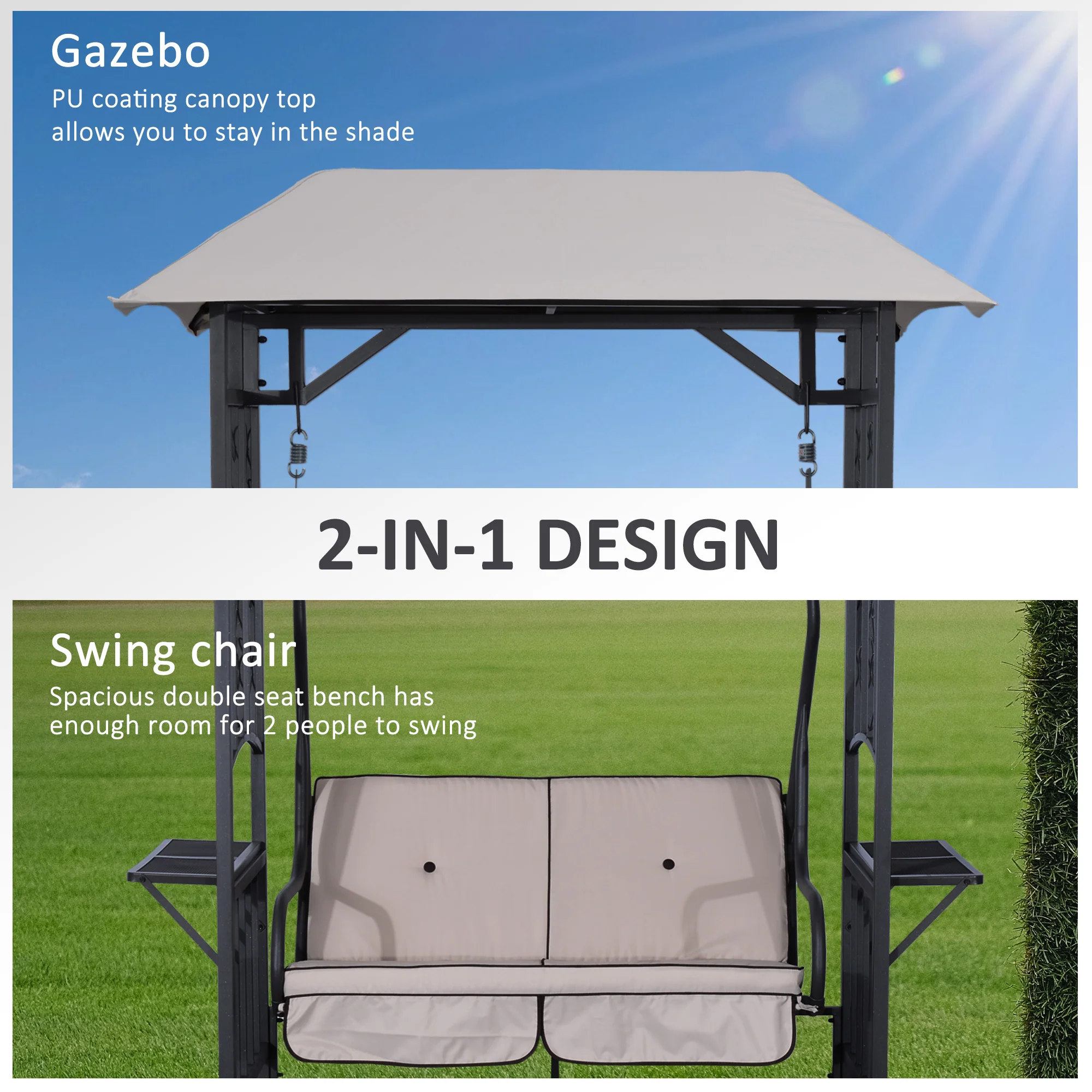 Outsunny Outdoor Garden 2 Seater Canopy Swing Seat Porch Loveseat Hammock Chair - Image 3