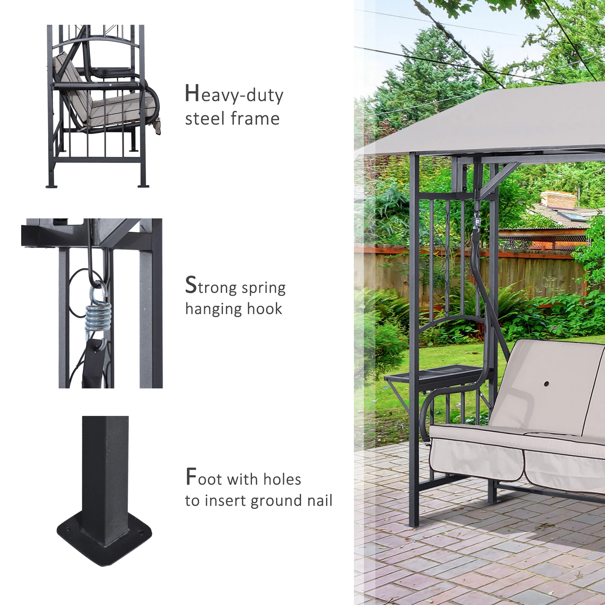 Outsunny Outdoor Garden 2 Seater Canopy Swing Seat Porch Loveseat Hammock Chair - Image 4
