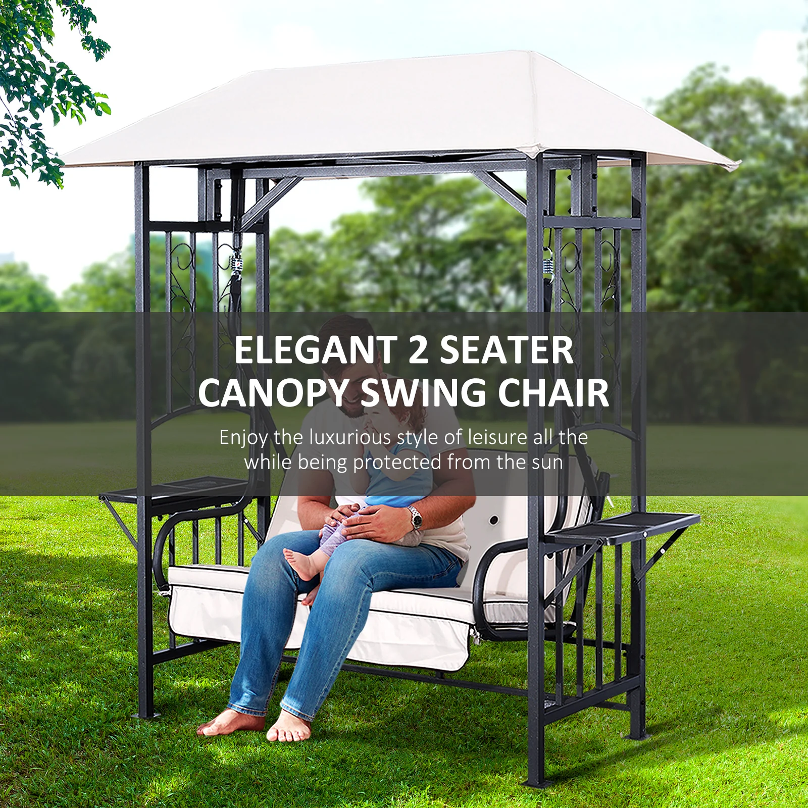 Outsunny Outdoor Garden 2 Seater Canopy Swing Seat Porch Loveseat Hammock Chair - Image 7