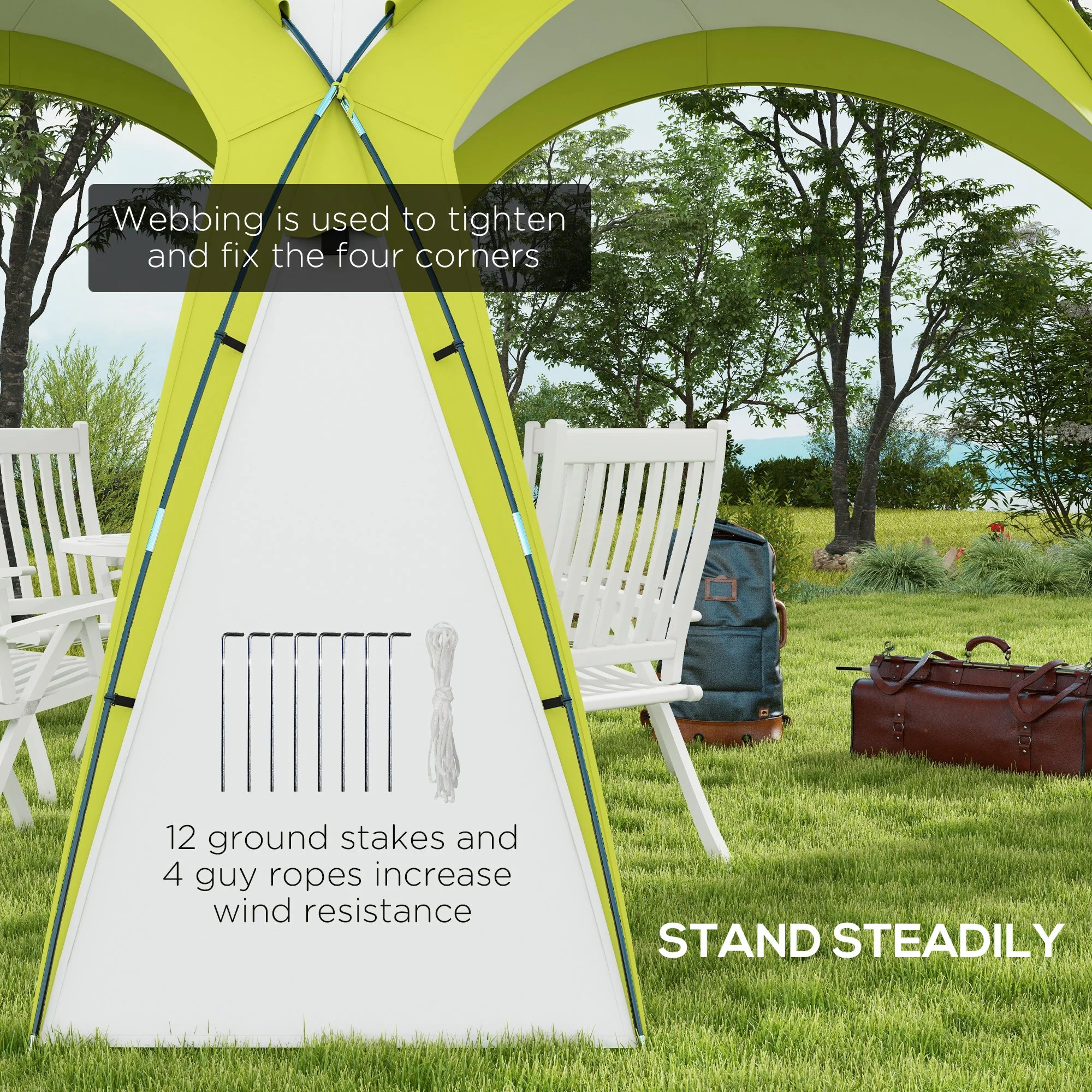 Outsunny Outdoor Gazebo Event Shelter Party Tent for Garden Green - Image 7
