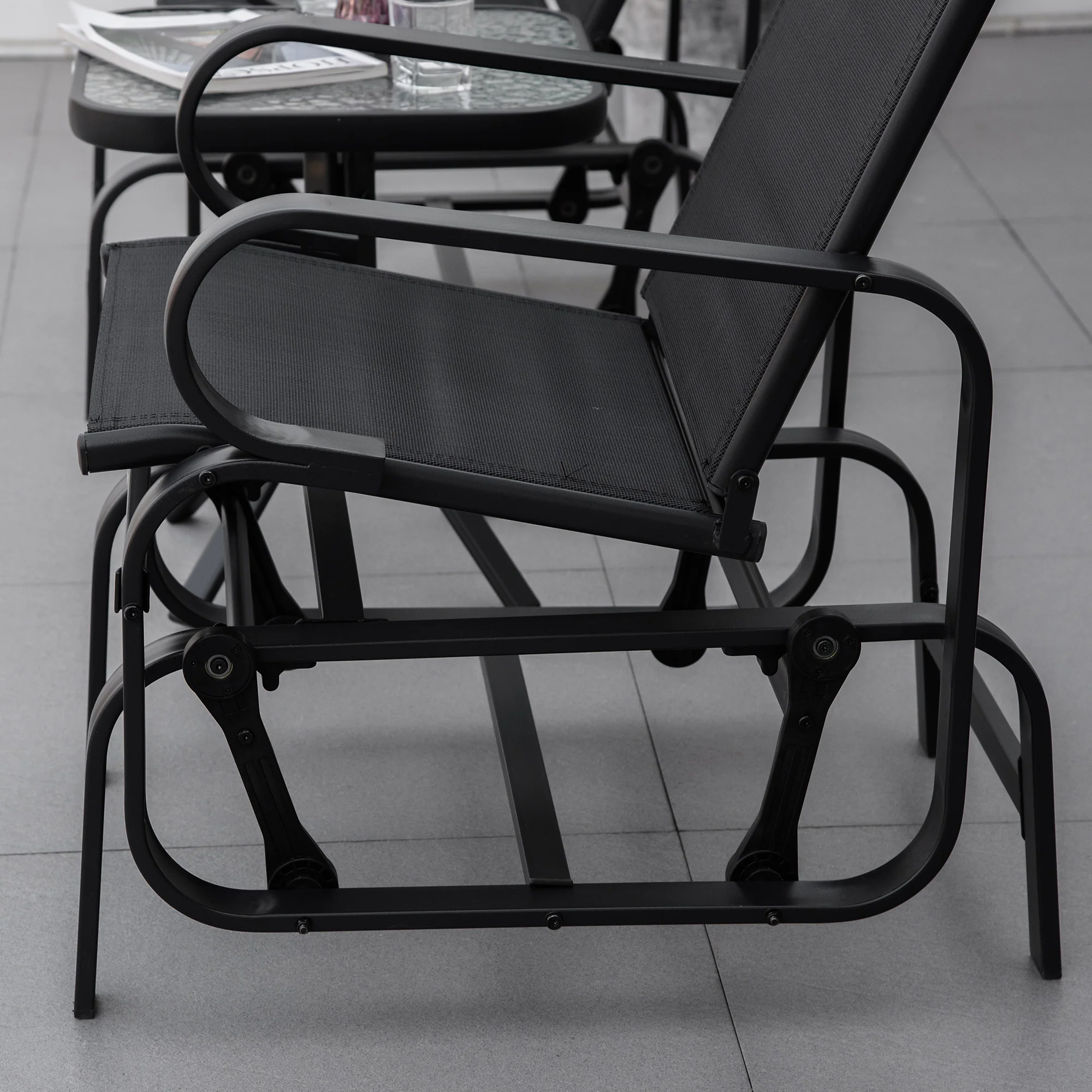 Outsunny Outdoor Gliding Rocking Chair w/ Metal Frame for Patio, Garden, Black - Image 9