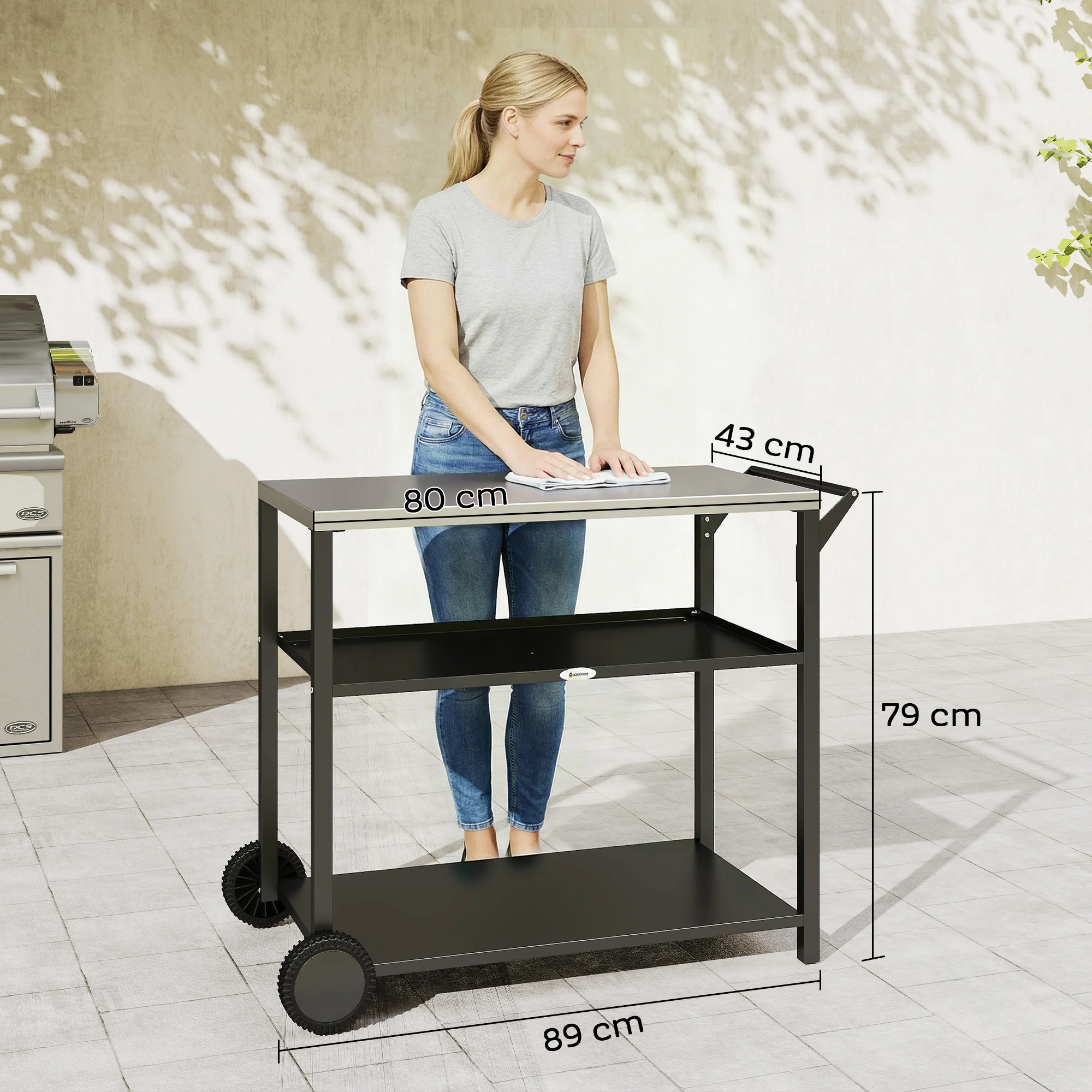 Outsunny Outdoor Grill Cart, Food Prep Table on Wheels, Black - Image 5