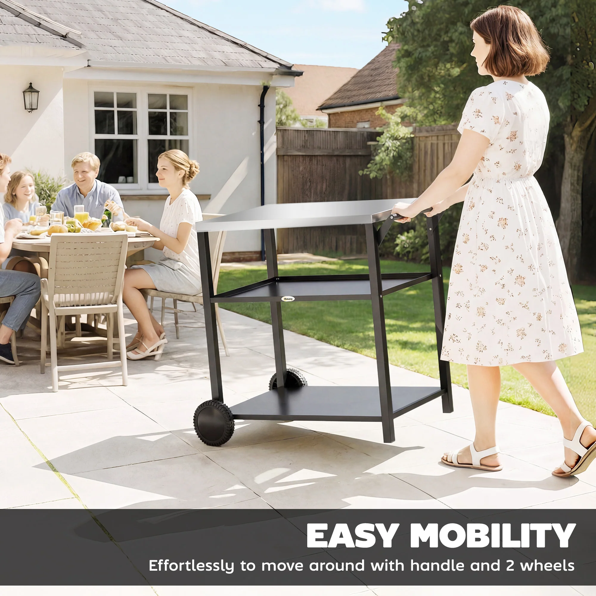 Outsunny Outdoor Grill Cart, Food Prep Table on Wheels, Black - Image 6