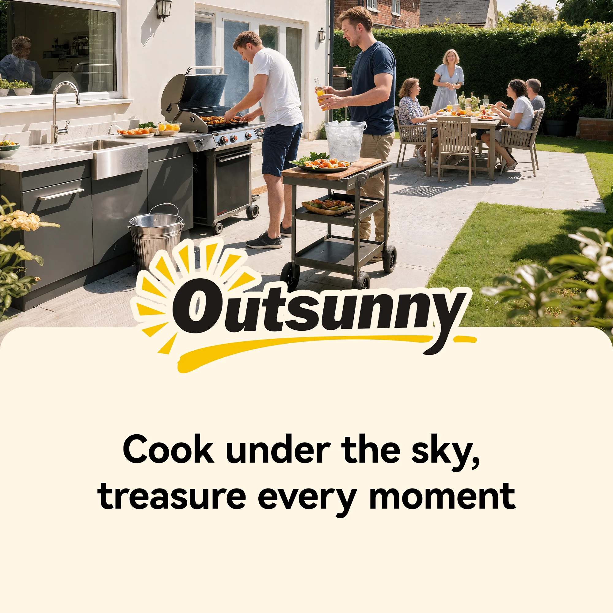 Outsunny Outdoor Grill Cart, Food Prep Table on Wheels, Black - Image 9
