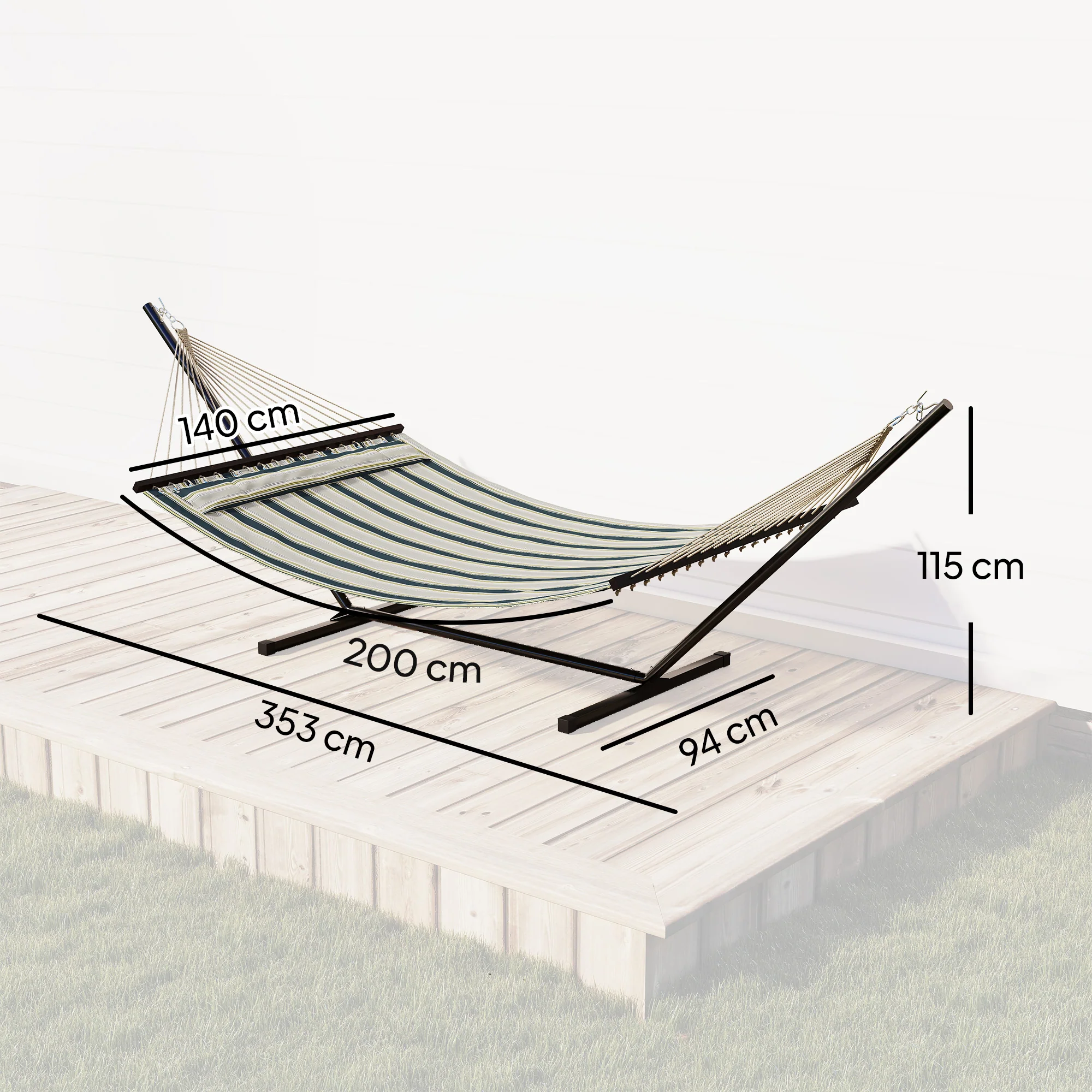 Outsunny Outdoor Hammock with Stand Detachable Pillow, 120kg Capacity, Green - Image 3
