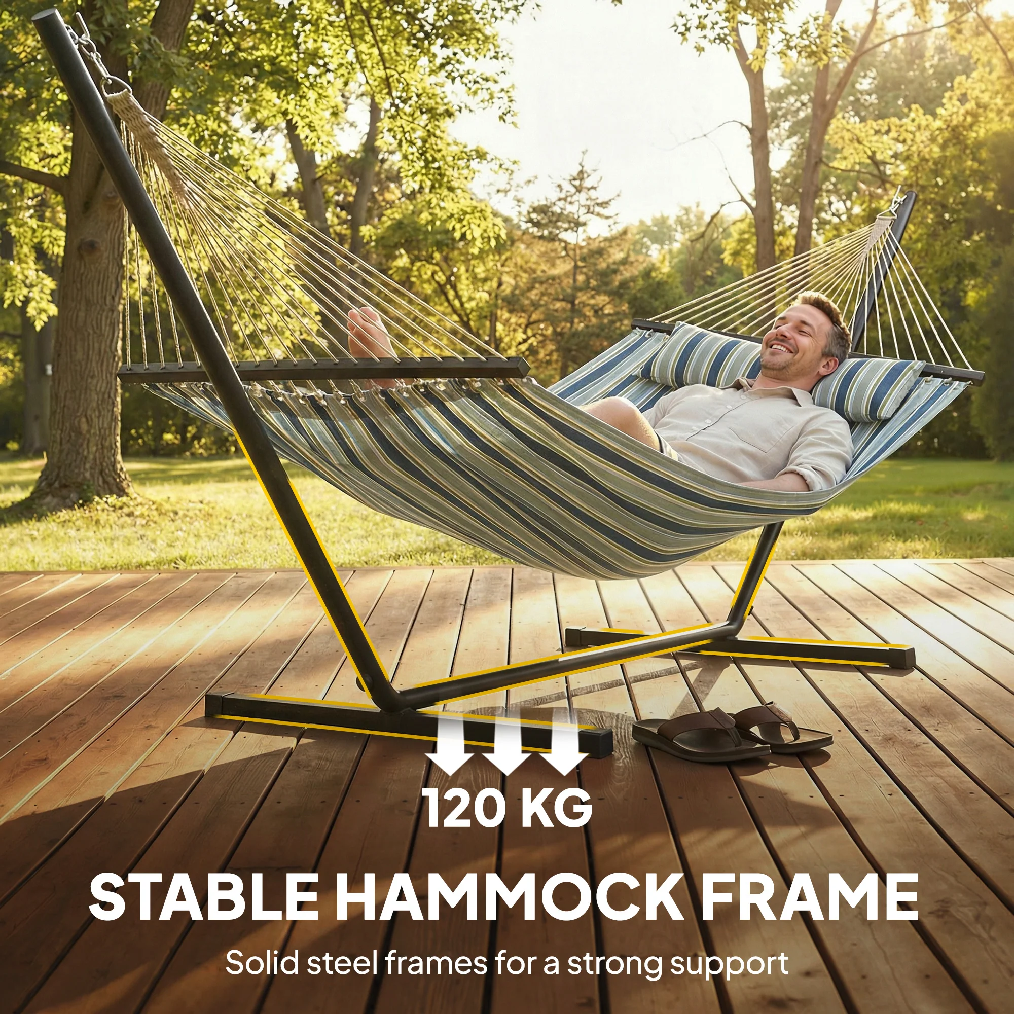 Outsunny Outdoor Hammock with Stand Detachable Pillow, 120kg Capacity, Green - Image 7