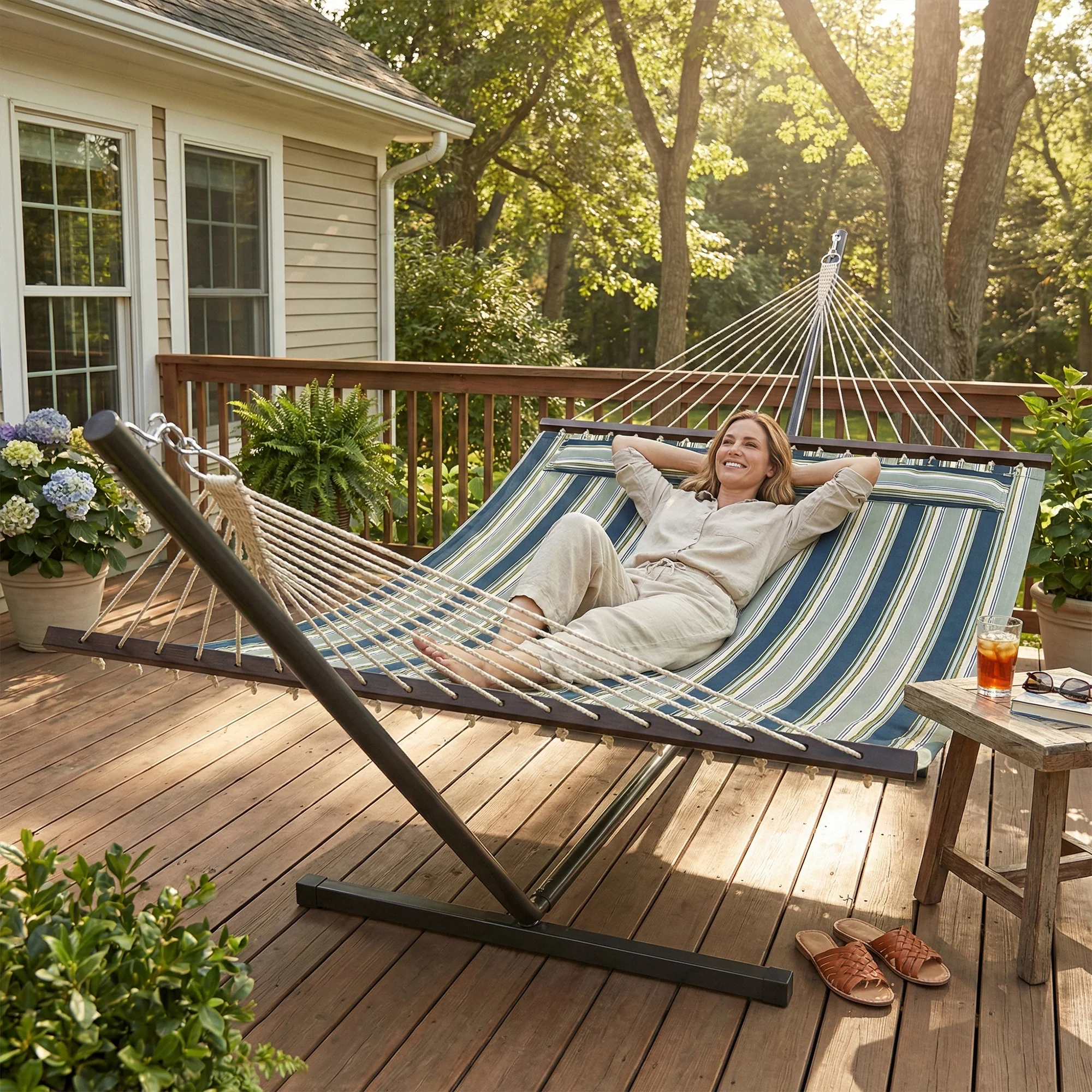 Outsunny Outdoor Hammock with Stand Detachable Pillow, 120kg Capacity, Green - Image 9