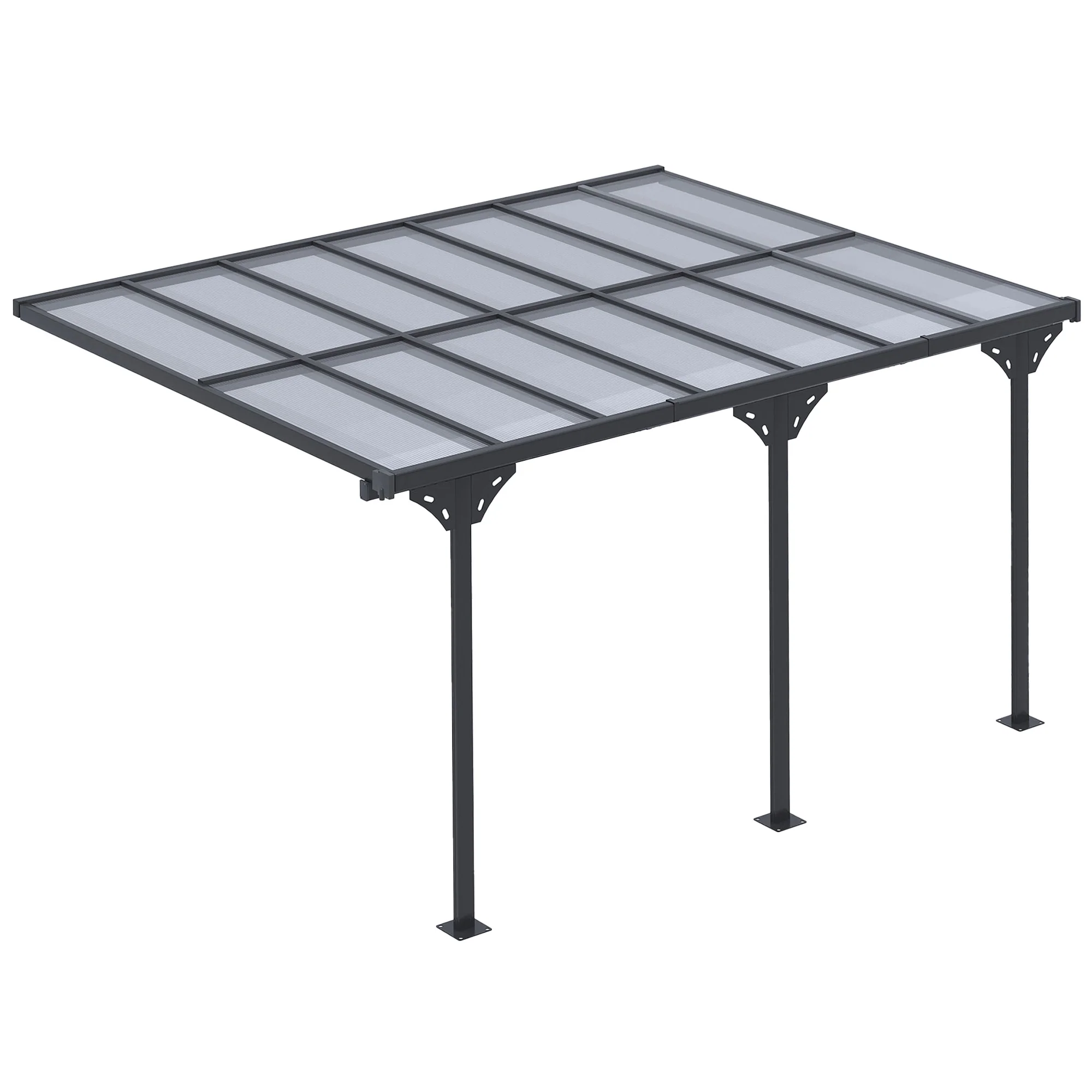 Outsunny Outdoor Patio Wall-mounted 4.35 X 3(m) Gazebo Pergola, Aluminum Post, PC Roof