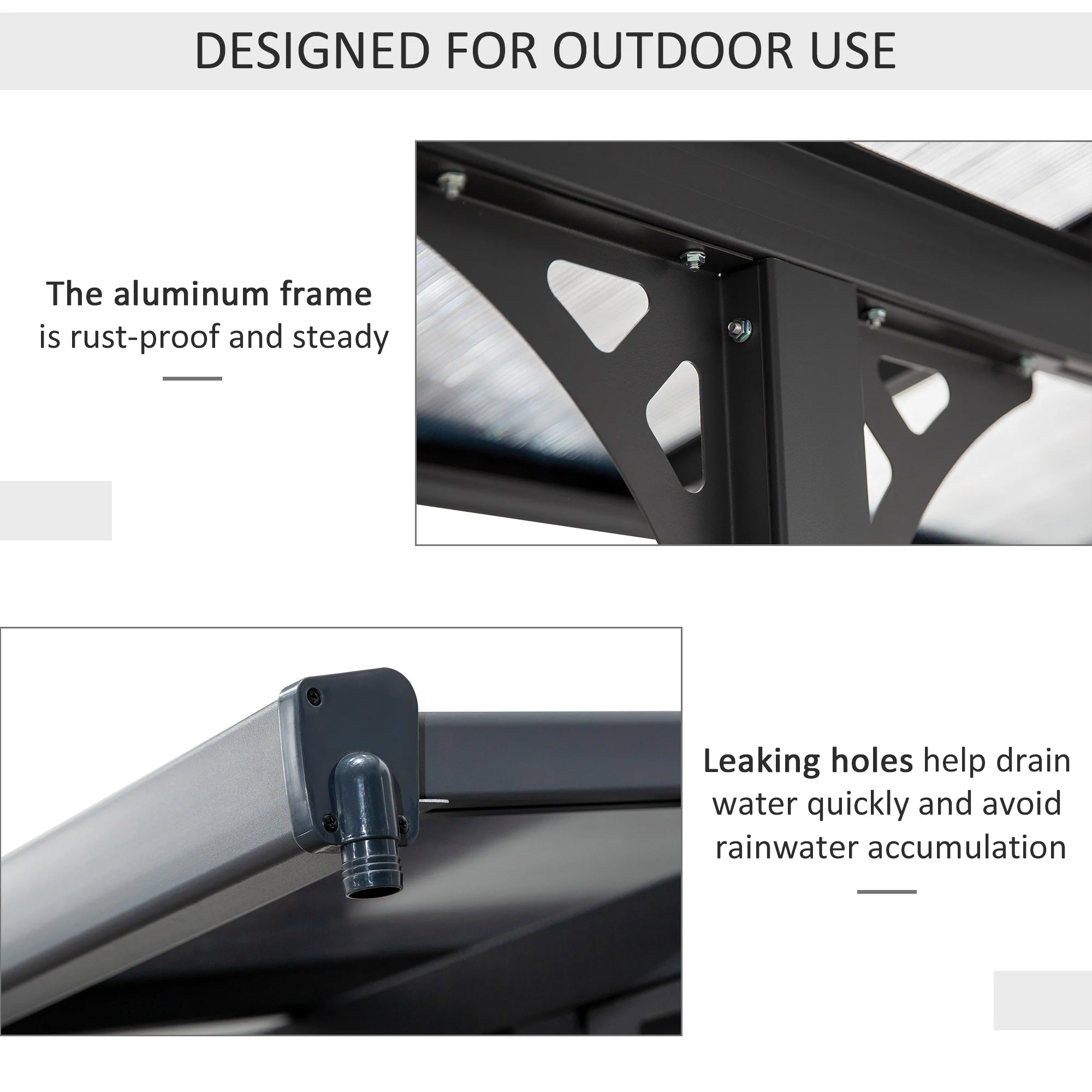 Outsunny Outdoor Patio Wall-mounted 4.35 X 3(m) Gazebo Pergola, Aluminum Post, PC Roof - Image 5