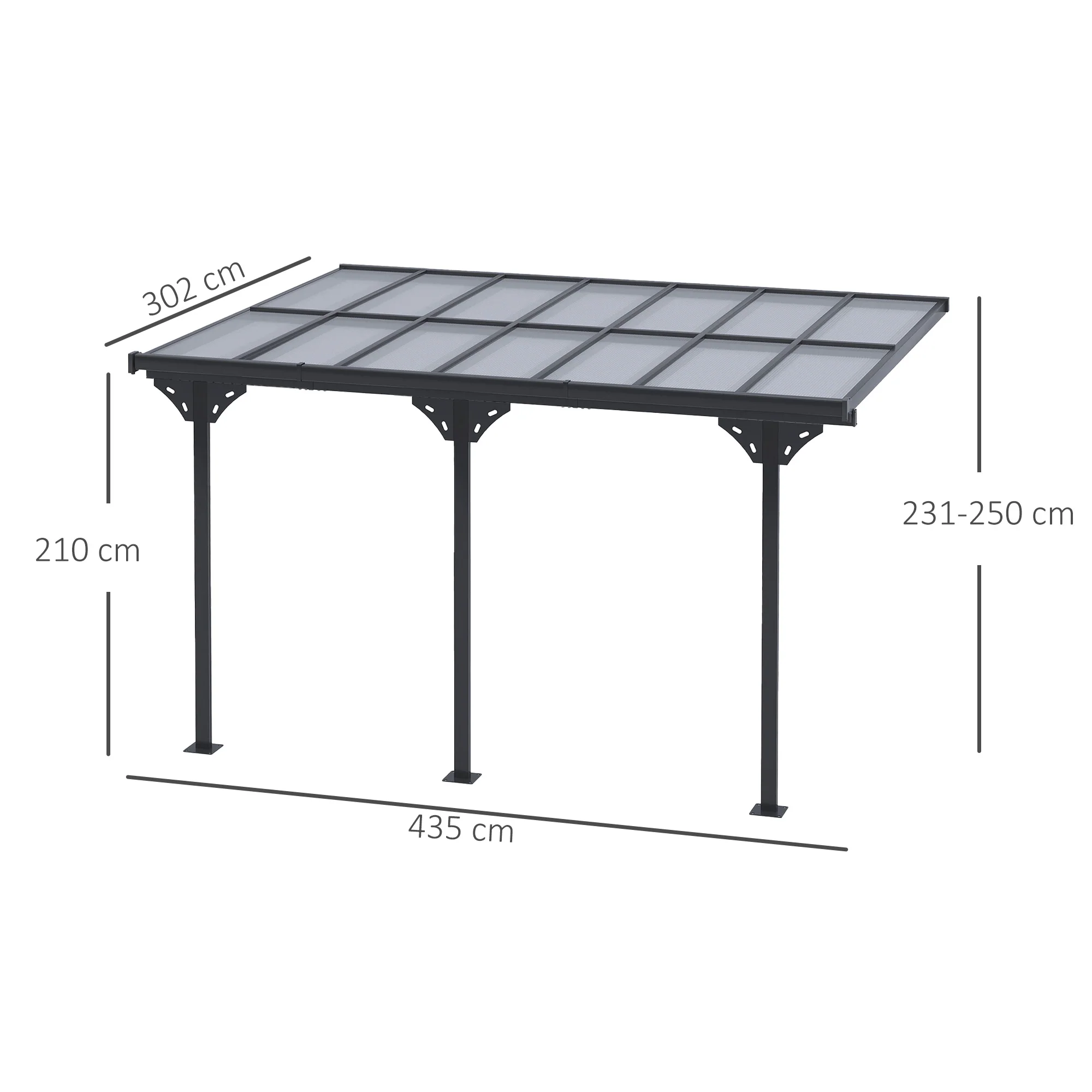 Outsunny Outdoor Patio Wall-mounted 4.35 X 3(m) Gazebo Pergola, Aluminum Post, PC Roof - Image 7