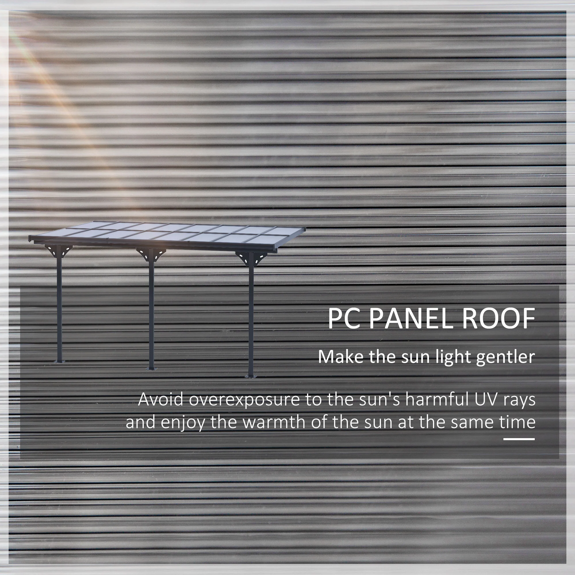 Outsunny Outdoor Patio Wall-mounted 4.35 X 3(m) Gazebo Pergola, Aluminum Post, PC Roof - Image 8