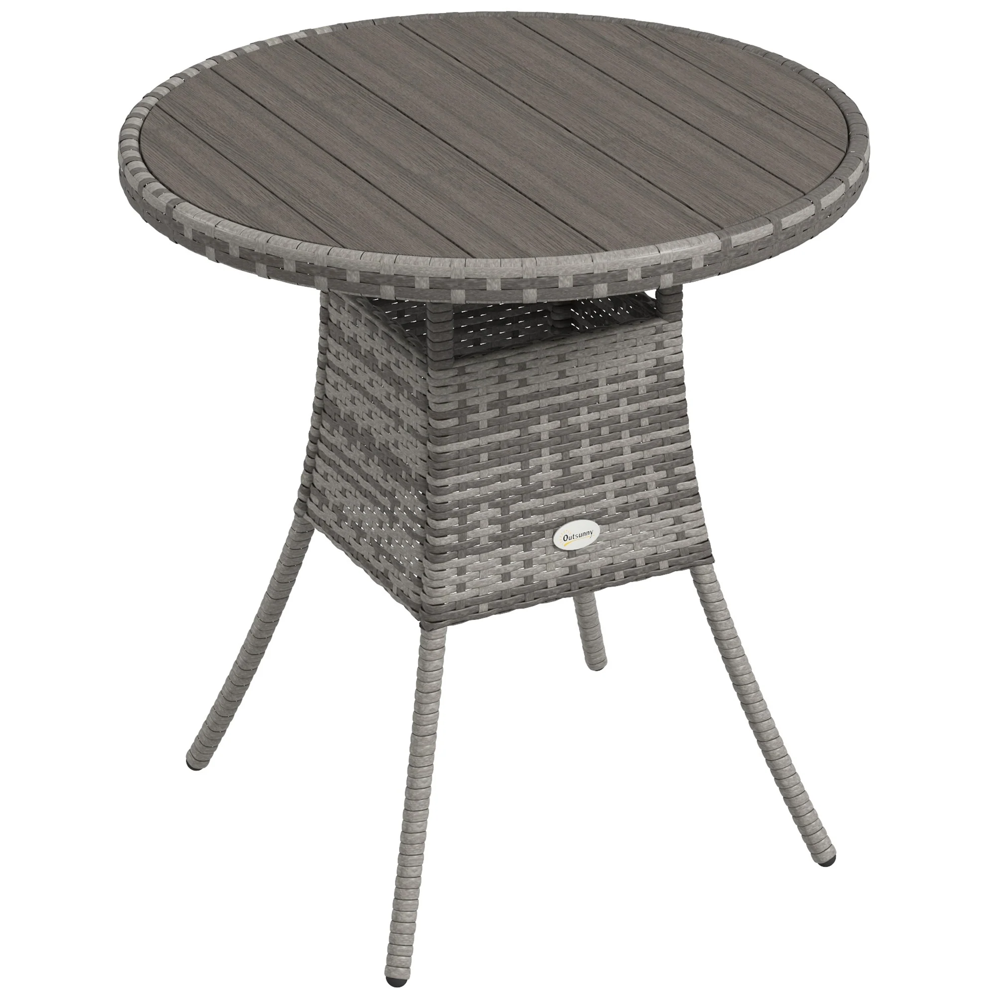 Outsunny Outdoor PE Rattan Dining Table w/ Wood-plastic Composite Top, Grey