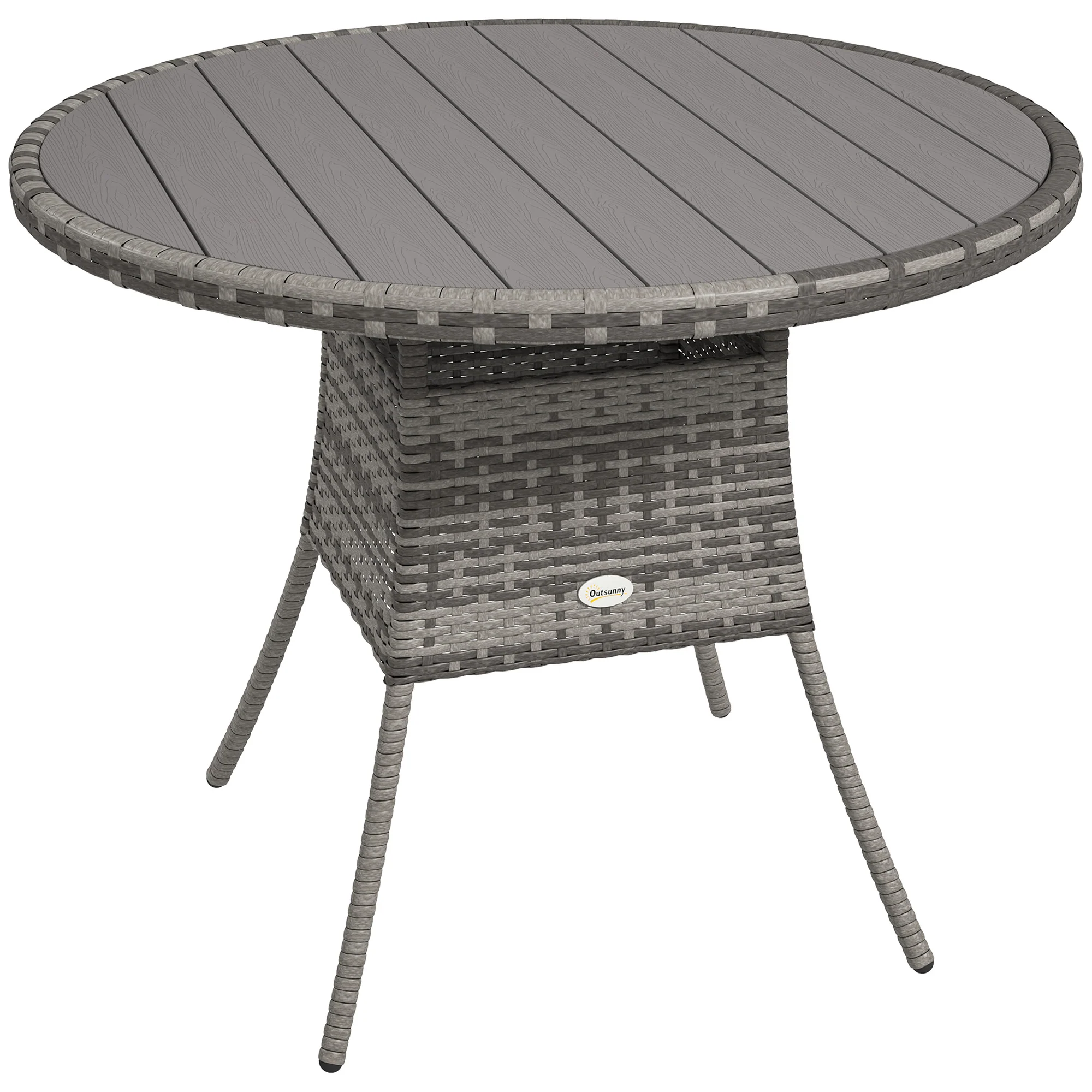 Outsunny Outdoor PE Rattan Dining Table w/ Wood-plastic Composite Top, Grey - Image 10