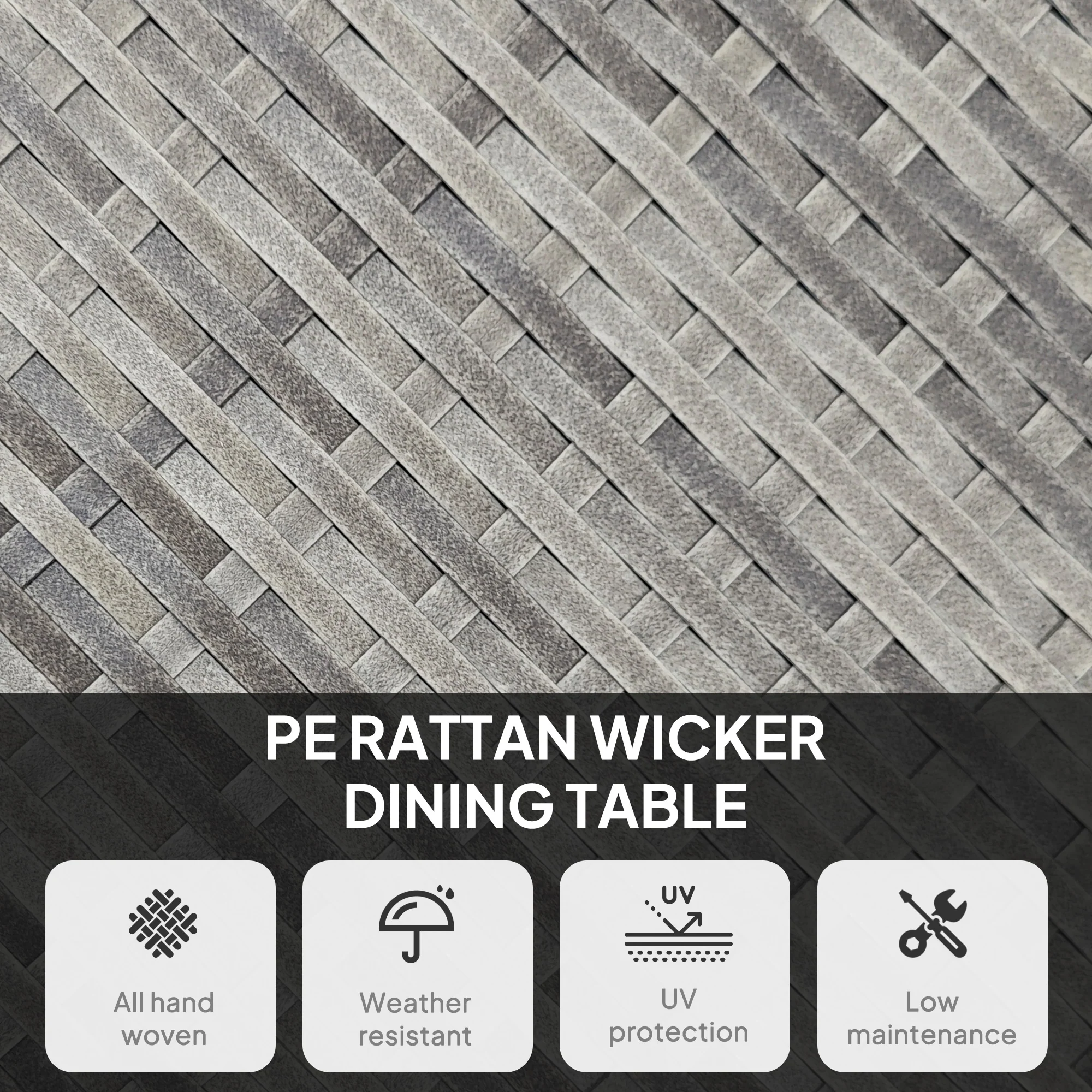 Outsunny Outdoor PE Rattan Dining Table w/ Wood-plastic Composite Top, Grey - Image 12