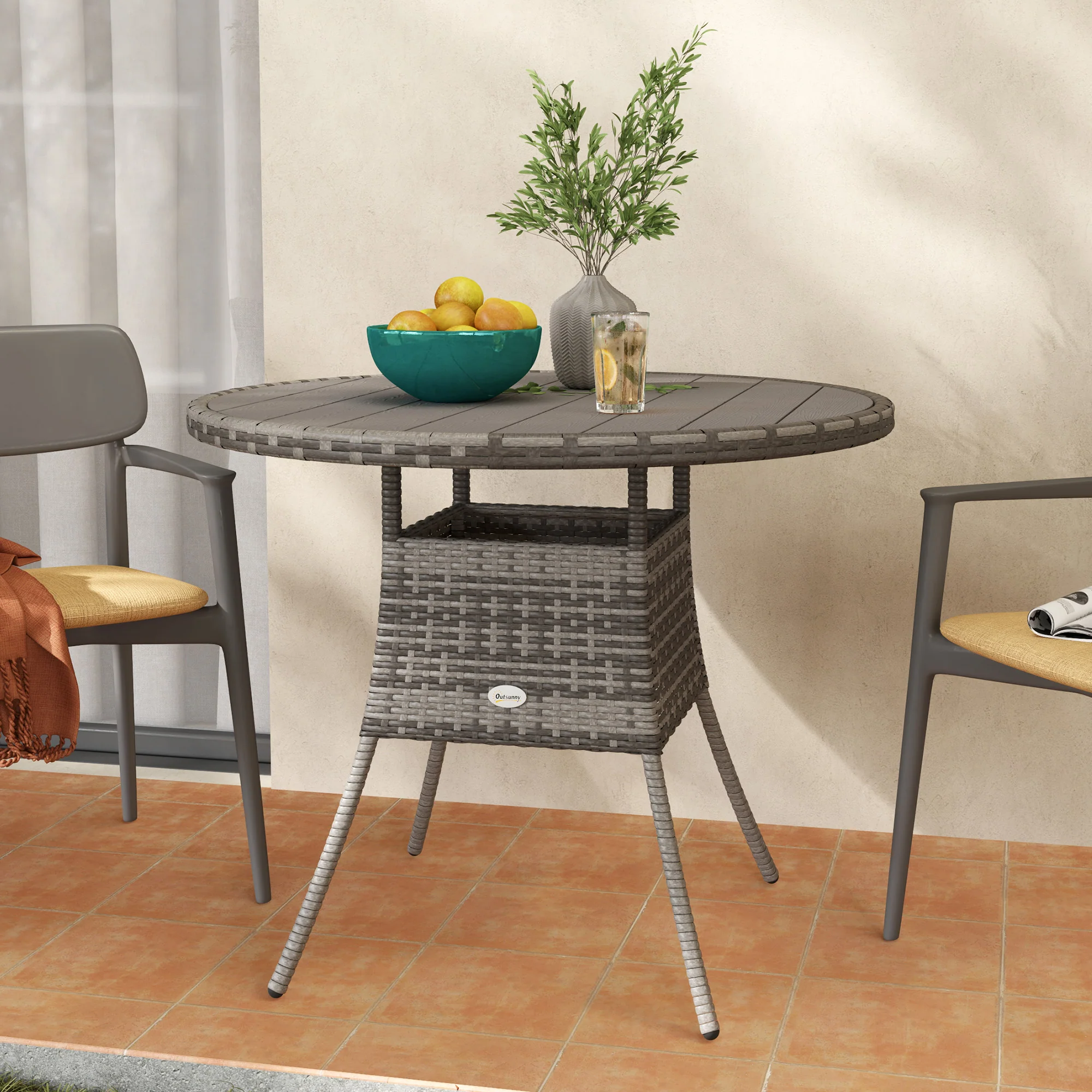 Outsunny Outdoor PE Rattan Dining Table w/ Wood-plastic Composite Top, Grey - Image 16