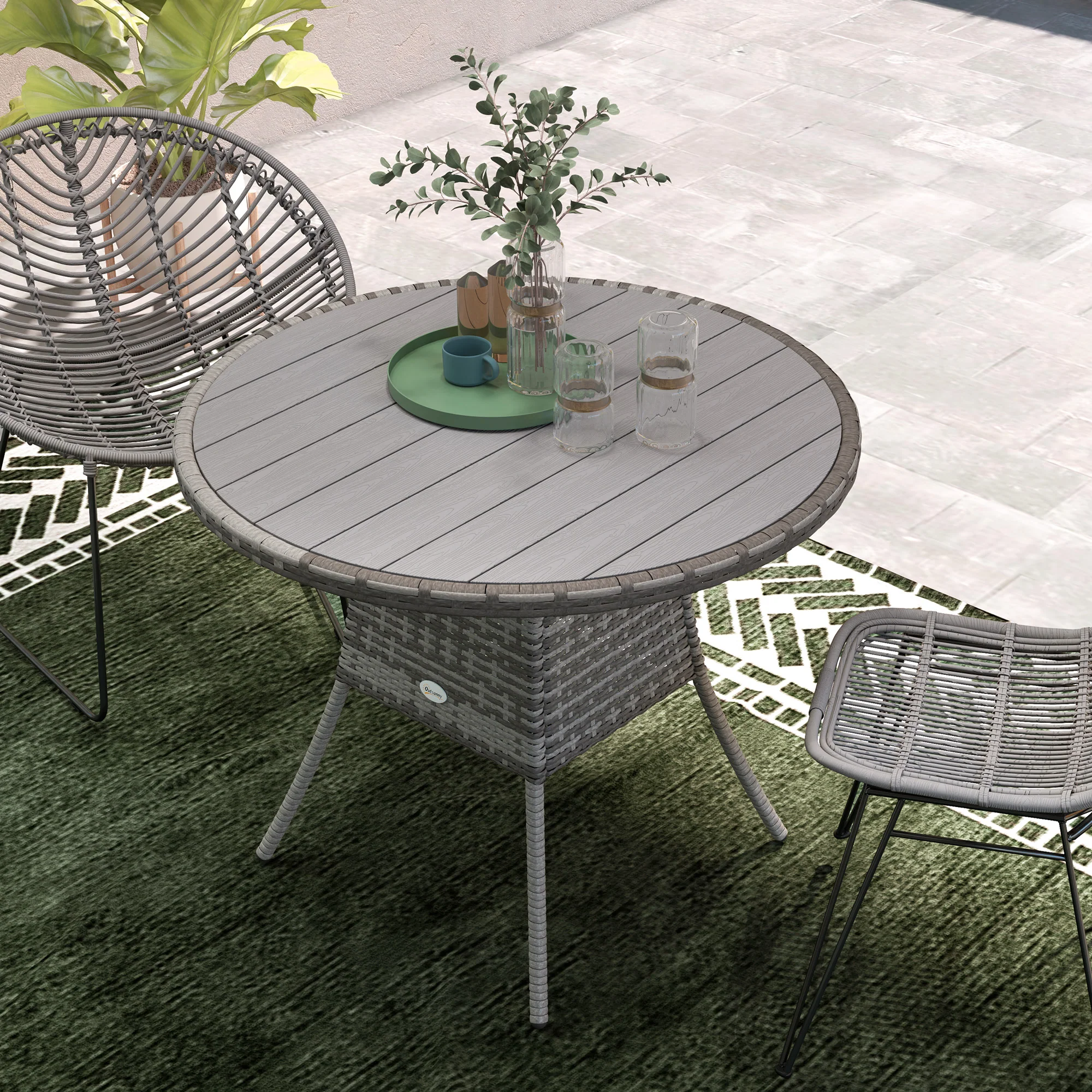 Outsunny Outdoor PE Rattan Dining Table w/ Wood-plastic Composite Top, Grey - Image 17
