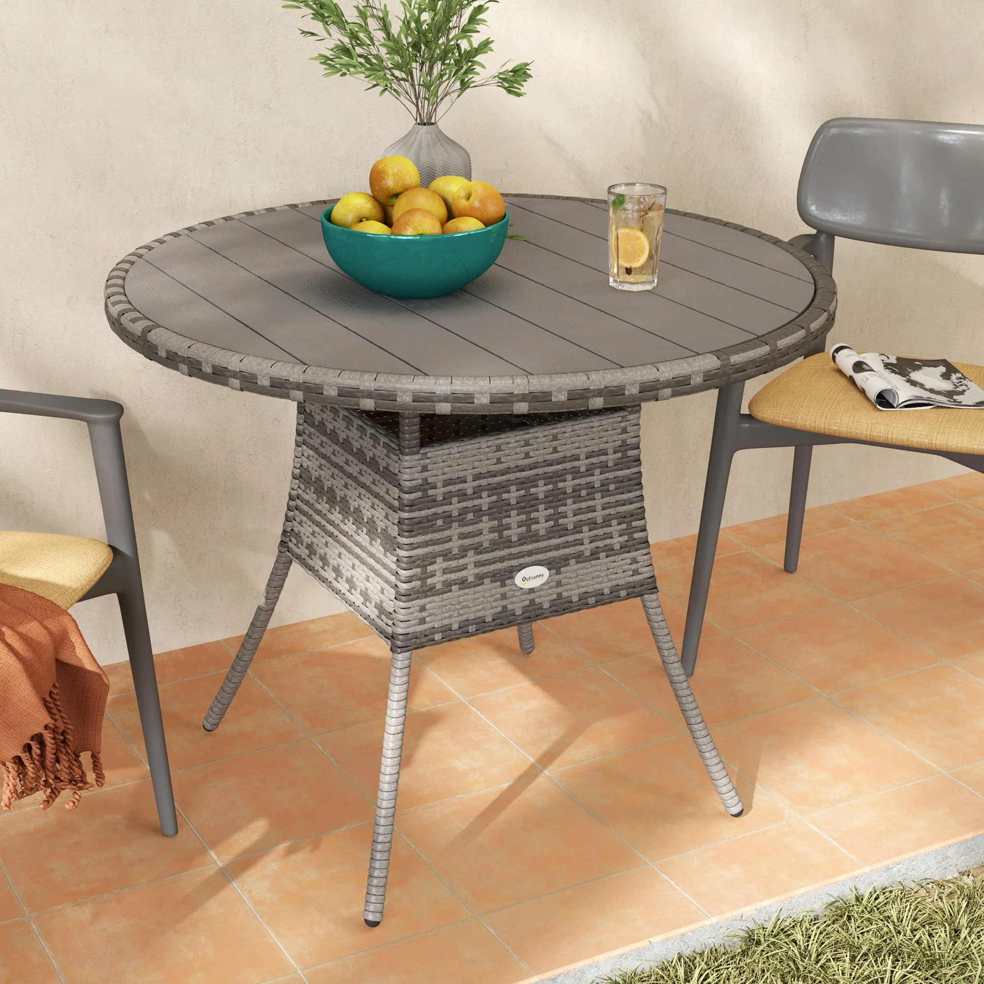Outsunny Outdoor PE Rattan Dining Table w/ Wood-plastic Composite Top, Grey - Image 18
