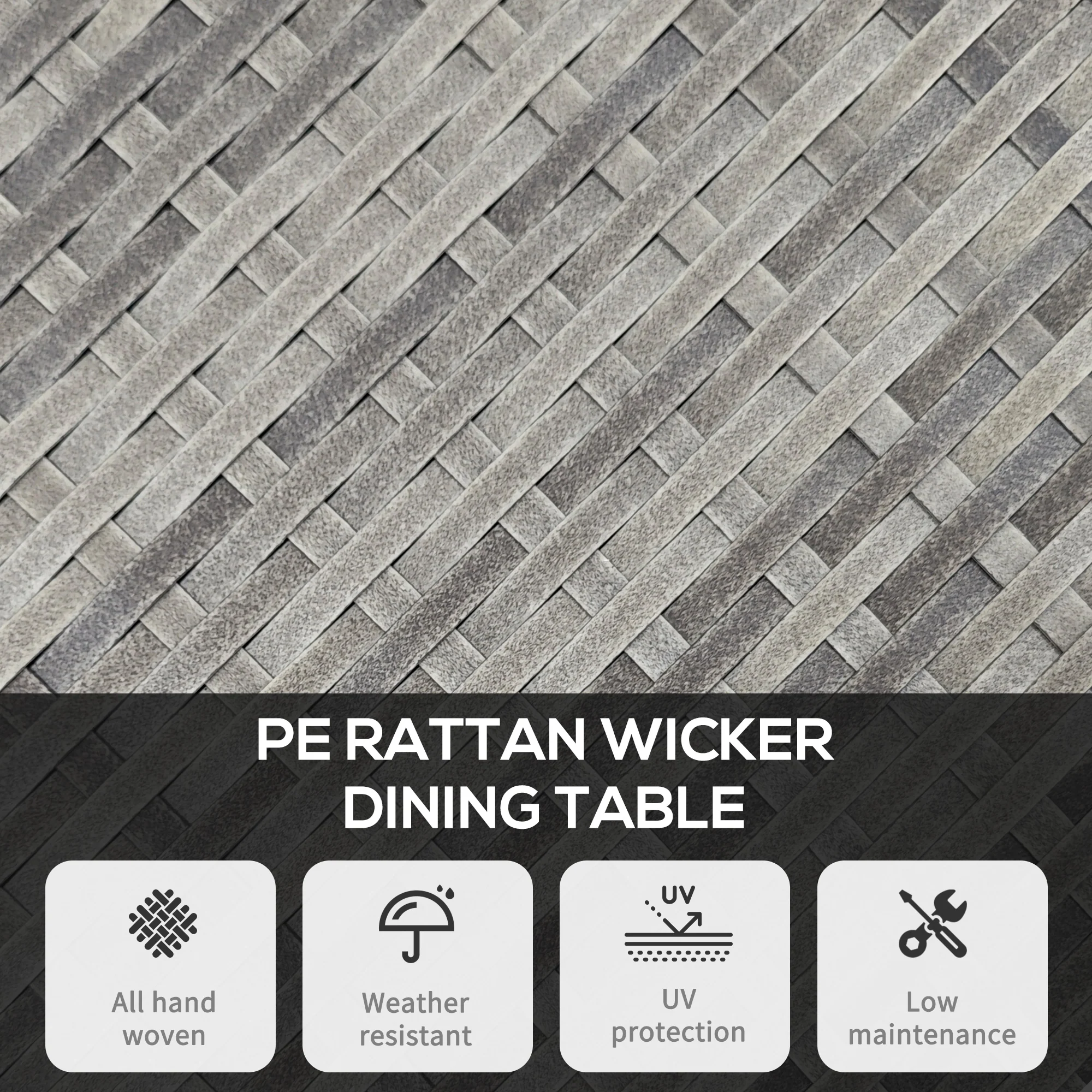 Outsunny Outdoor PE Rattan Dining Table w/ Wood-plastic Composite Top, Grey - Image 3