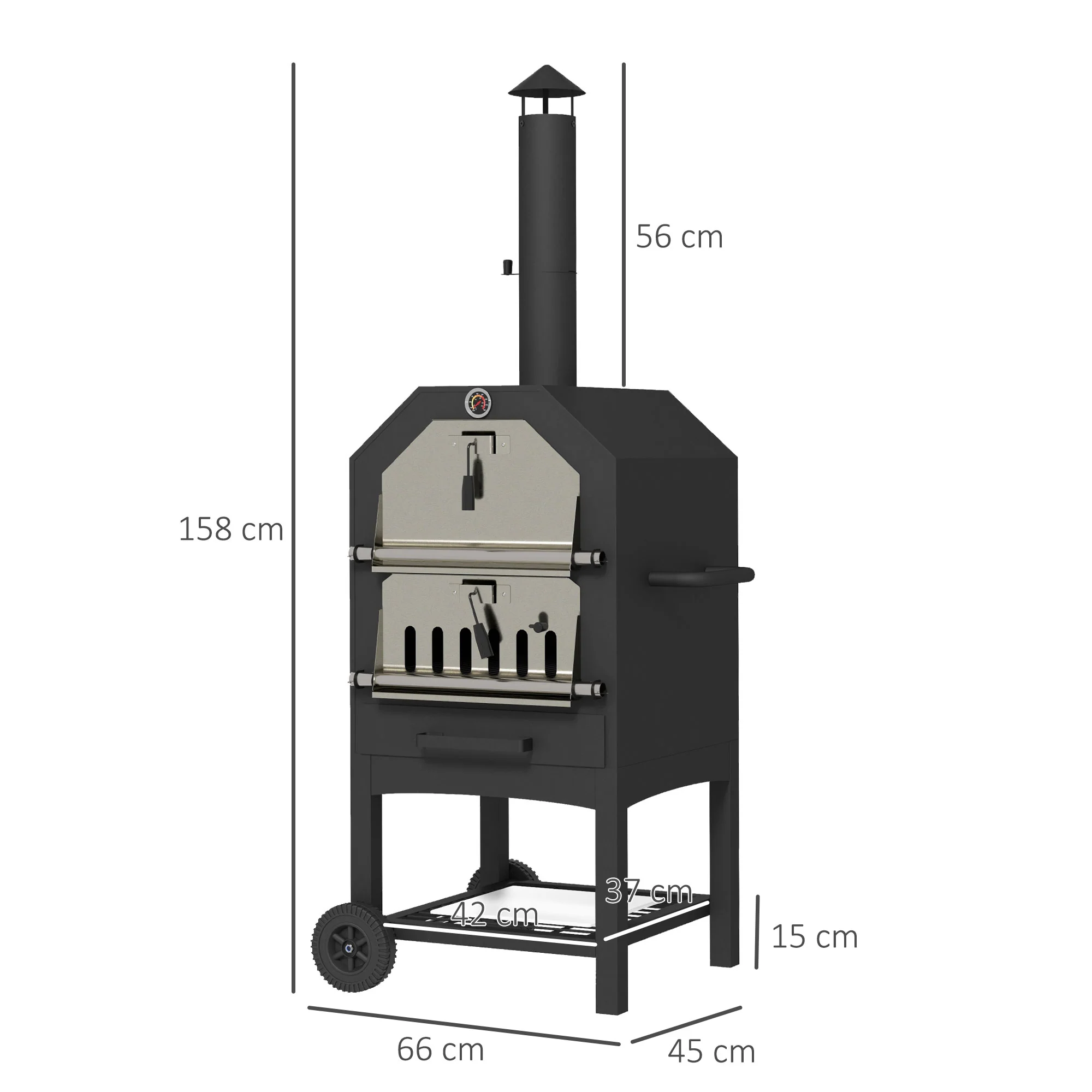 Outsunny Outdoor Pizza Oven Charcoal Grill With Rain Cover, Shelf And Wheels - Image 5