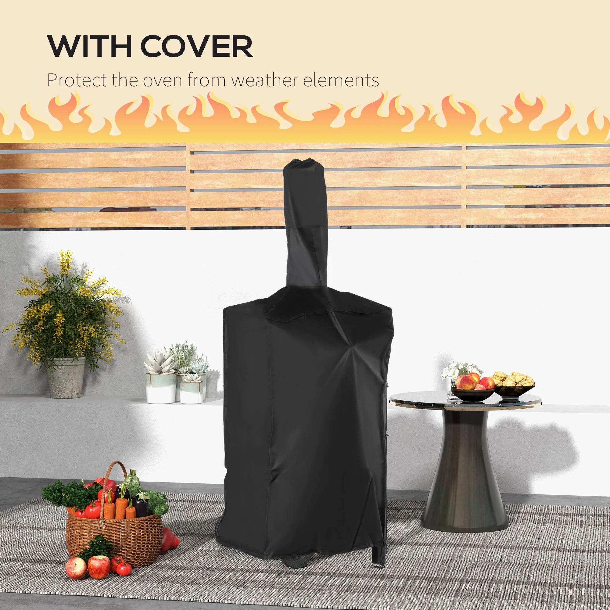 Outsunny Outdoor Pizza Oven Charcoal Grill With Rain Cover, Shelf And Wheels - Image 7