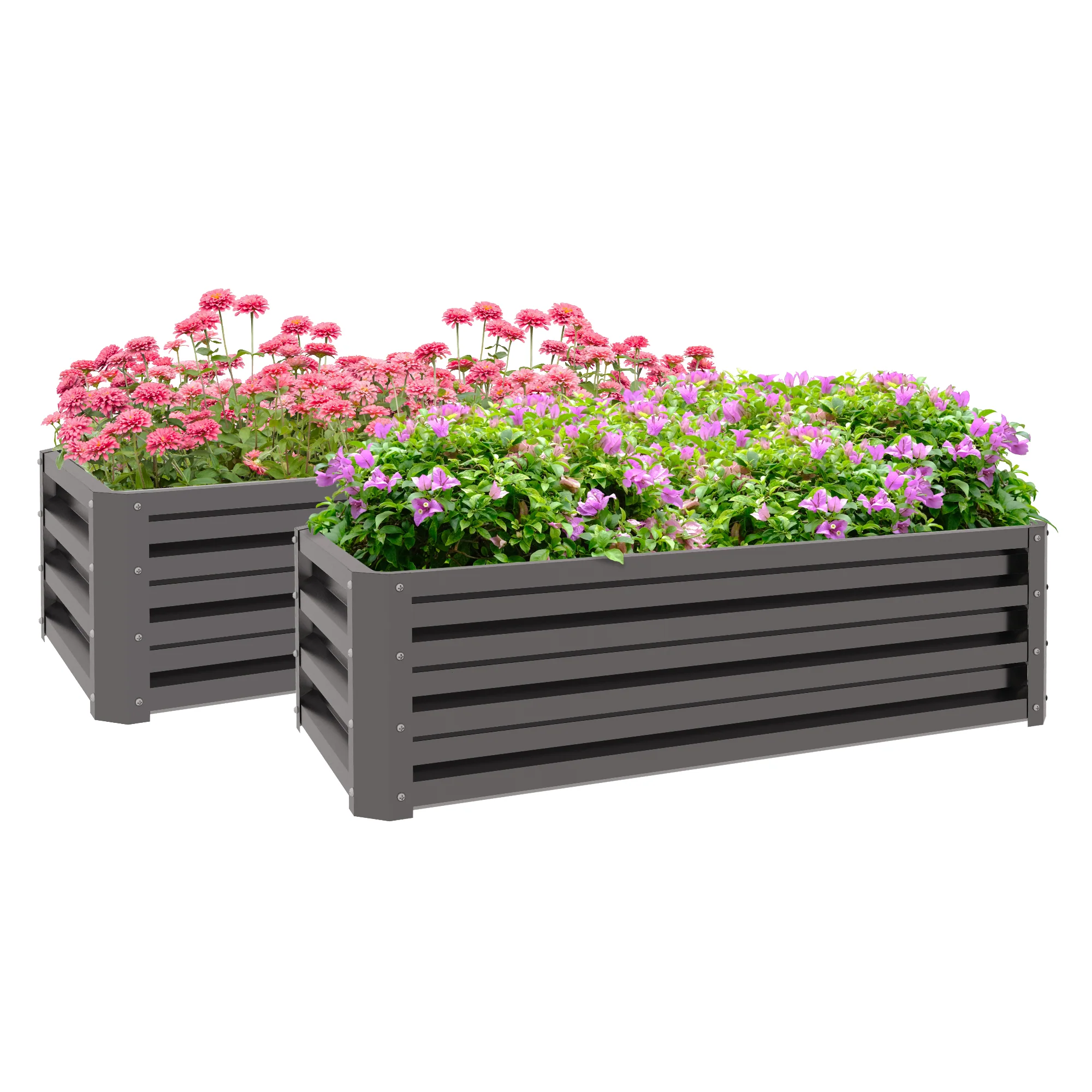 Outsunny Outdoor Planter Box, Steel Raised Garden Bed, Set of 2, Green - Image 10