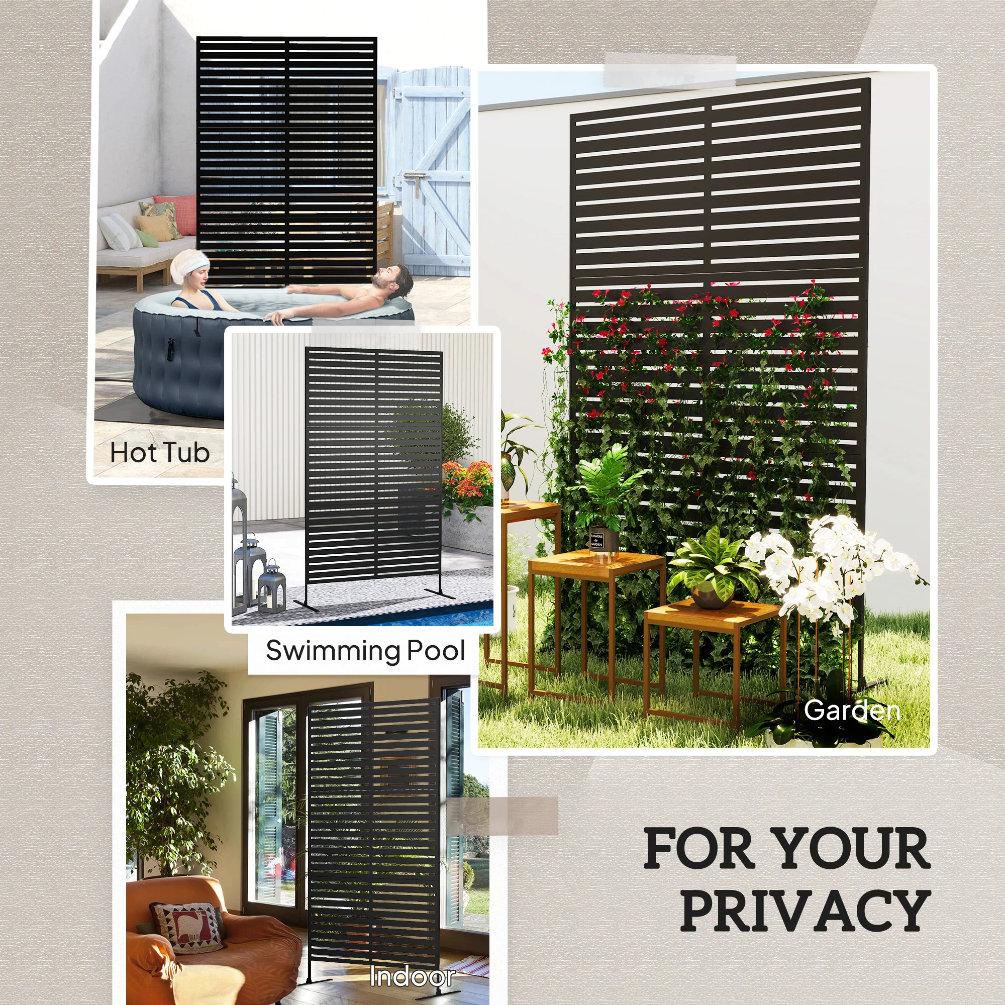 Outsunny Outdoor Privacy Screen, Freestanding Outdoor Divider, Striped Black - Image 6