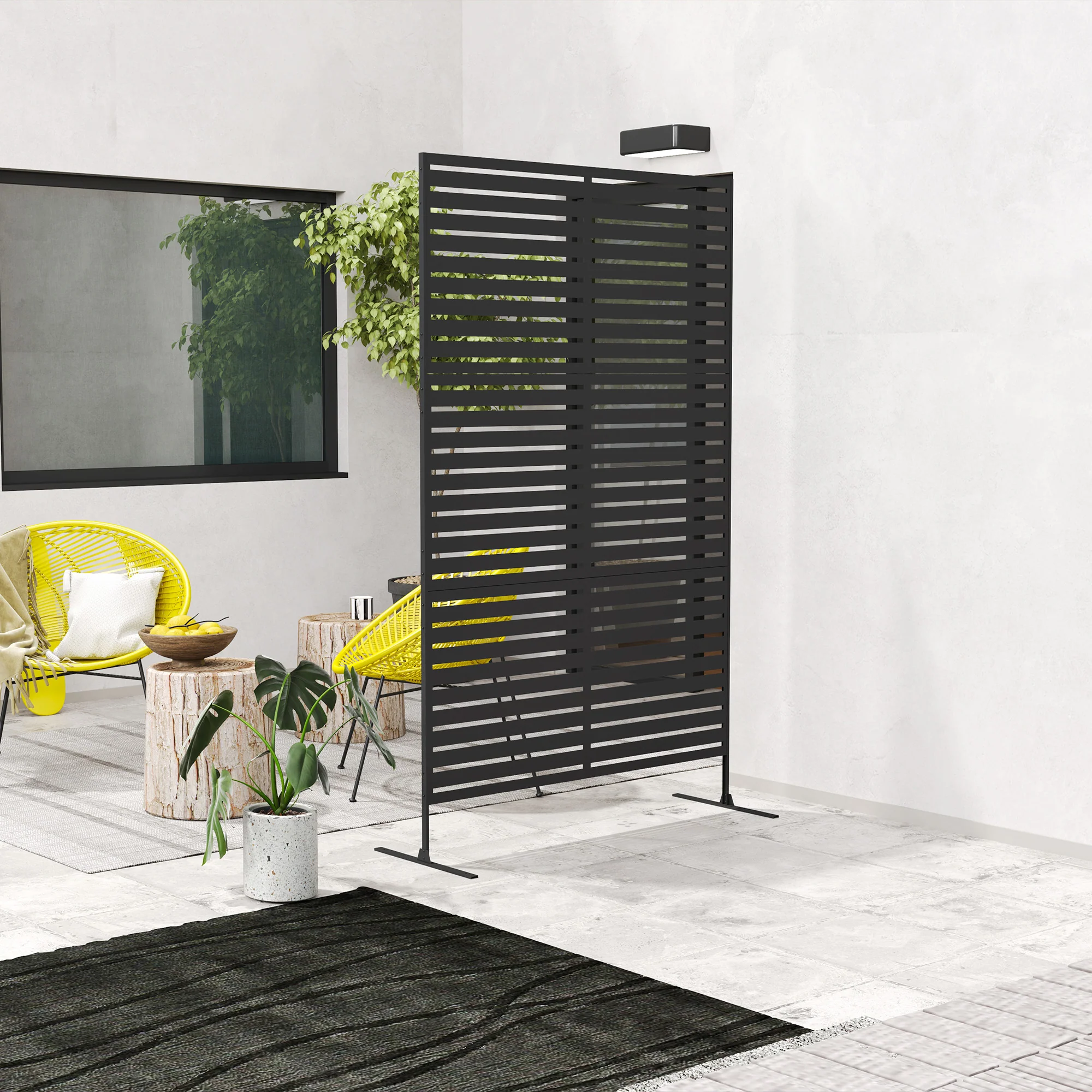 Outsunny Outdoor Privacy Screen, Freestanding Outdoor Divider, Striped Black - Image 7