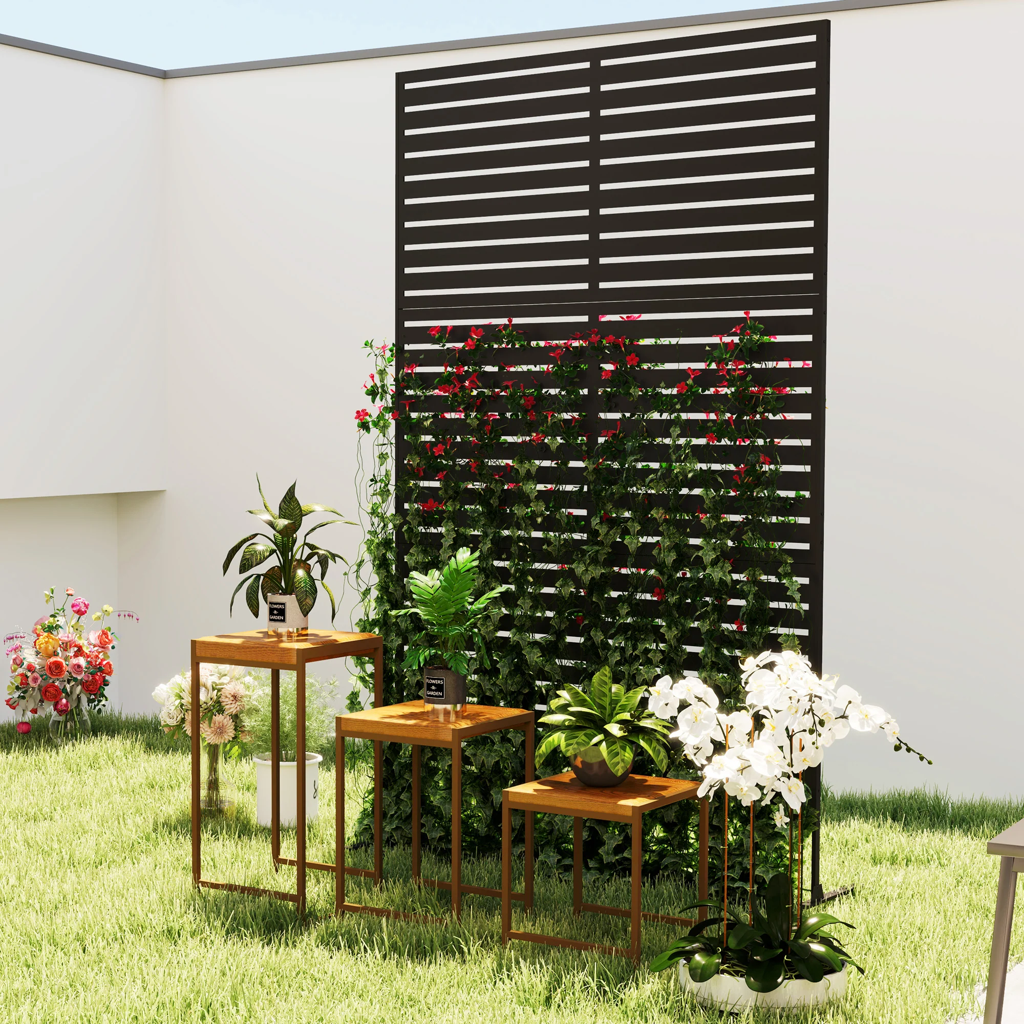 Outsunny Outdoor Privacy Screen, Freestanding Outdoor Divider, Striped Black - Image 8