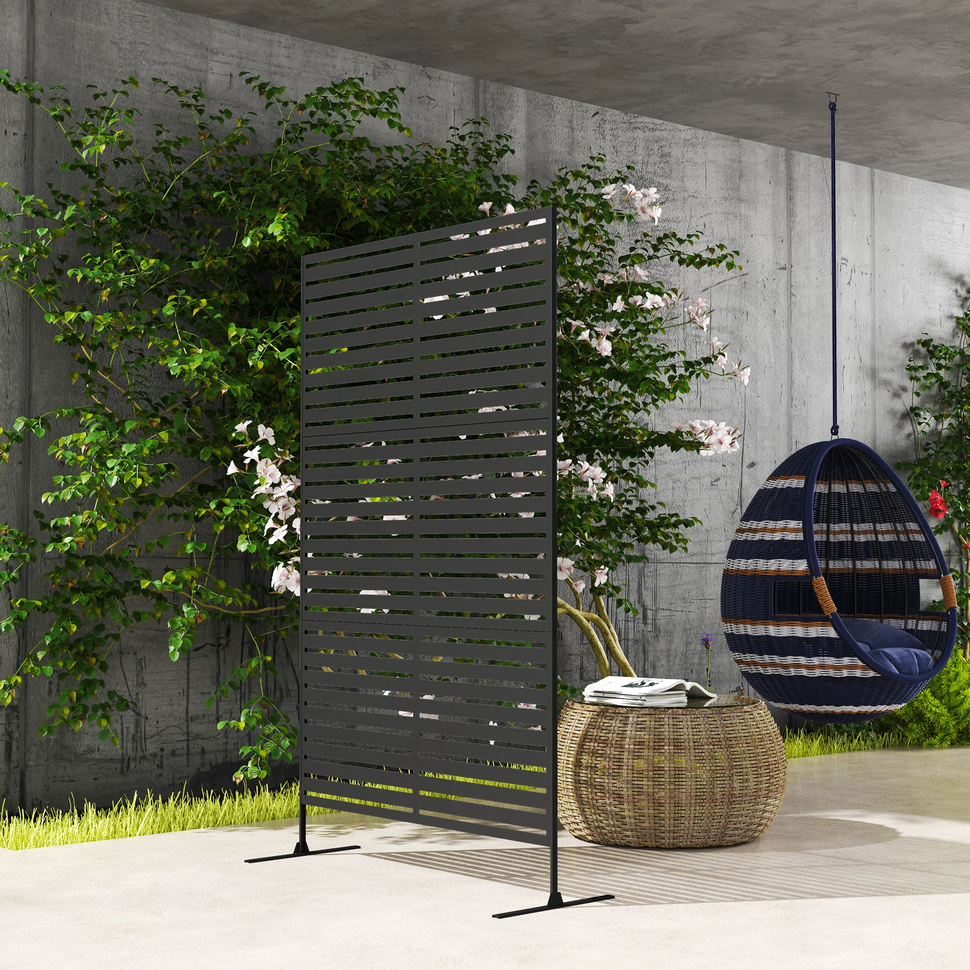 Outsunny Outdoor Privacy Screen, Freestanding Outdoor Divider, Striped Black - Image 9