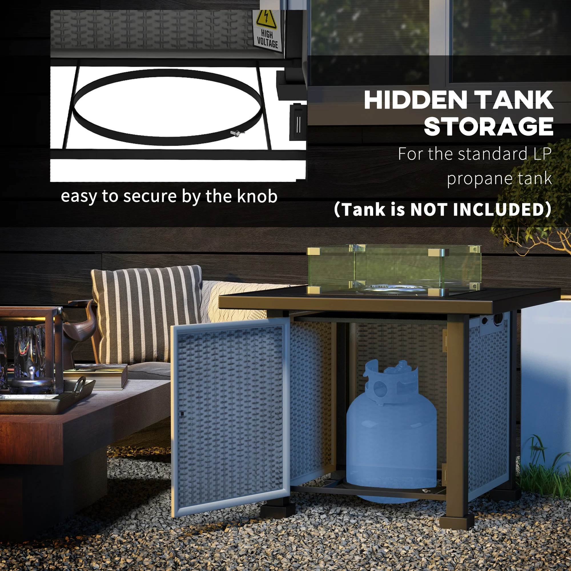 Outsunny Outdoor Propane Gas Fire Pit Table w/ Wind Screen & Glass Beads, Grey - Image 4