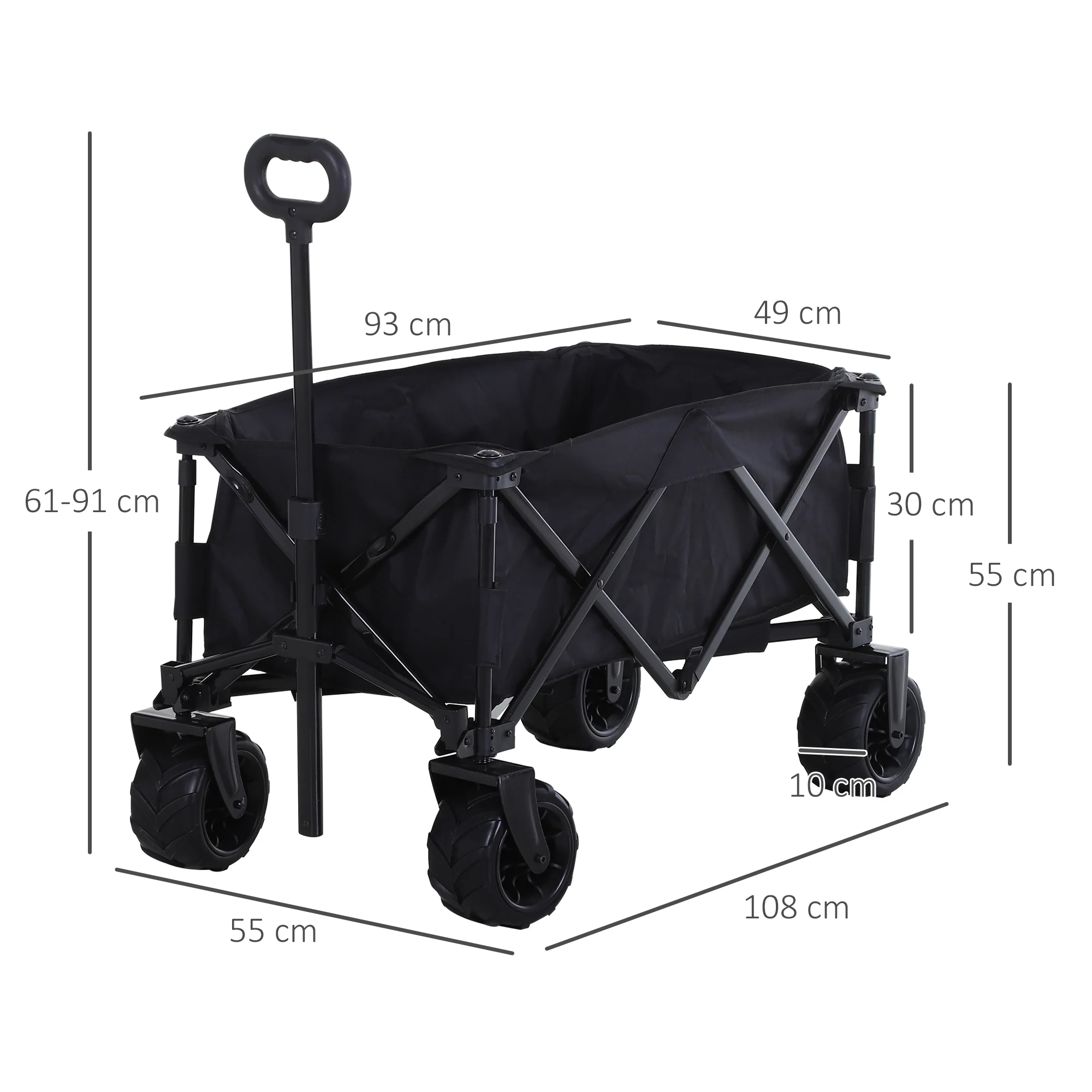 Outsunny Outdoor Pull Along Garden Trolley on Wheels Folding Beach Cart Black - Image 5
