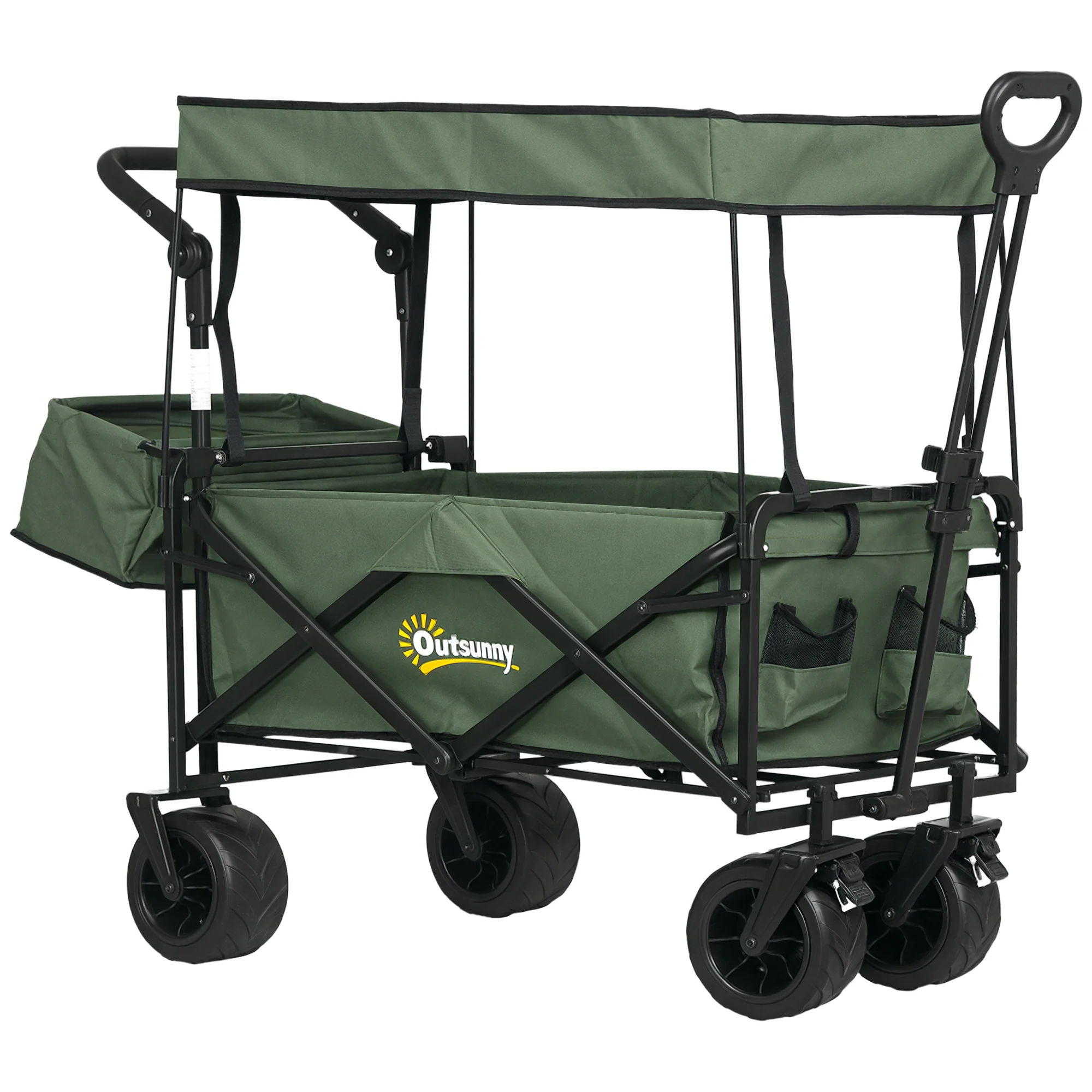 Outsunny Outdoor Push Pull Wagon Stroller Cart W/ Canopy Top Grey - Image 11