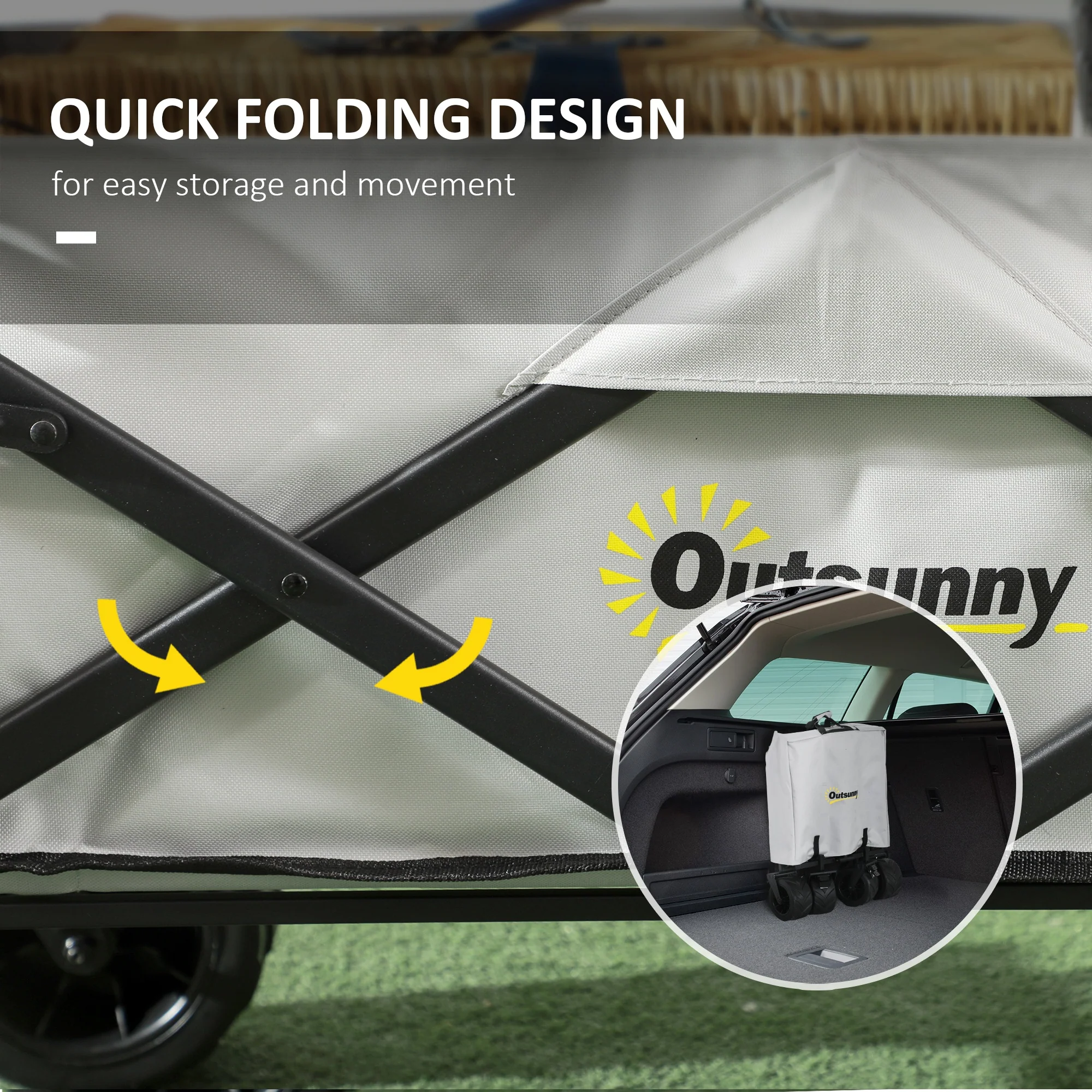 Outsunny Outdoor Push Pull Wagon Stroller Cart W/ Canopy Top Grey - Image 3