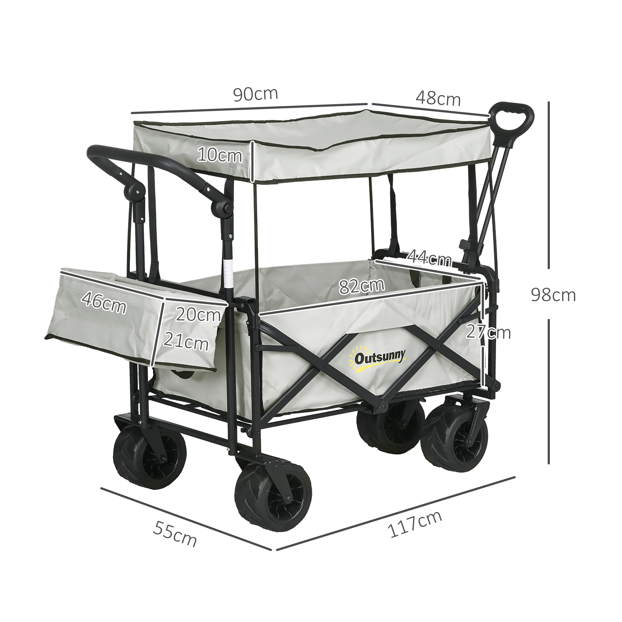 Outsunny Outdoor Push Pull Wagon Stroller Cart W/ Canopy Top Grey - Image 5