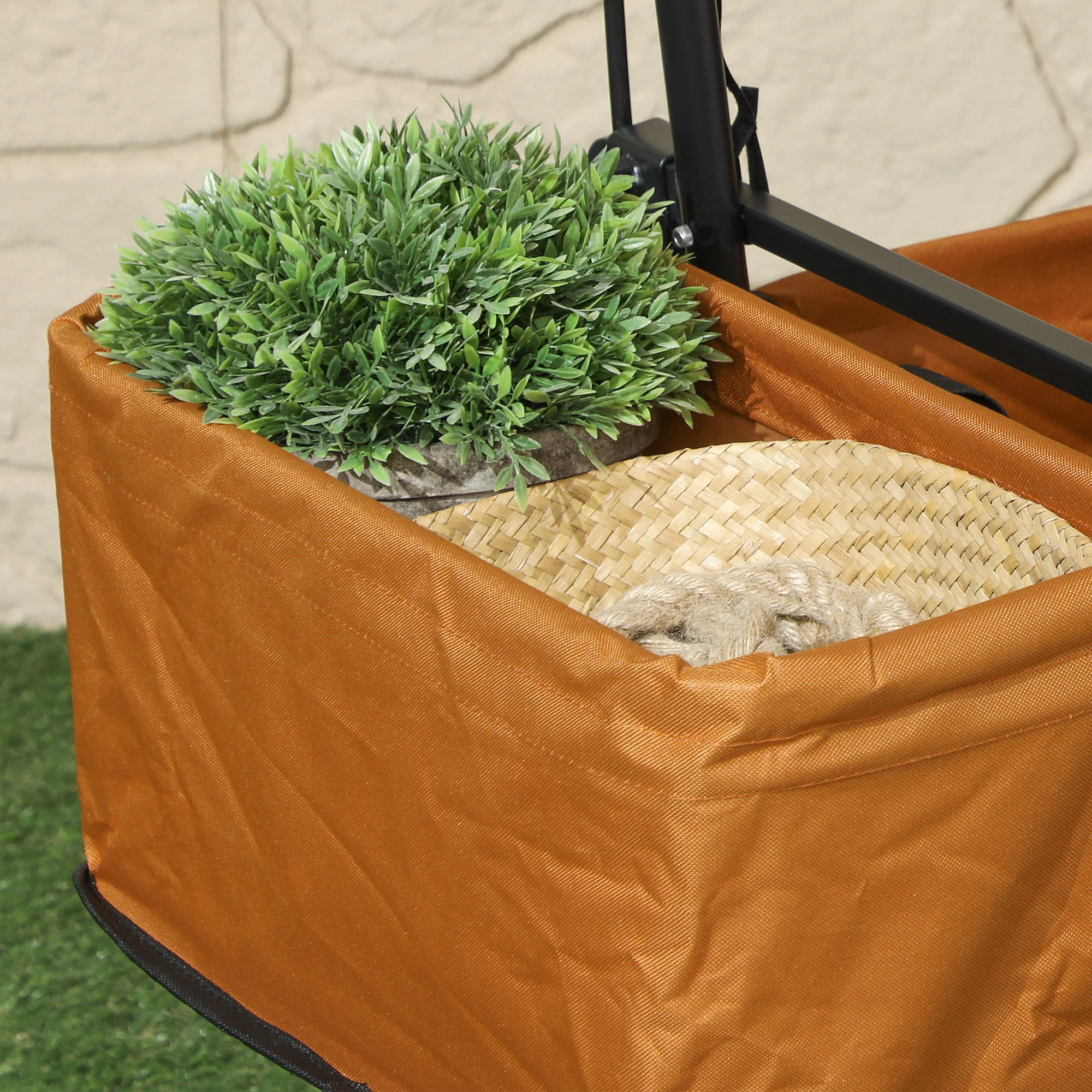Outsunny Outdoor Push Pull Wagon Stroller Cart W/ Canopy Top Orange - Image 9